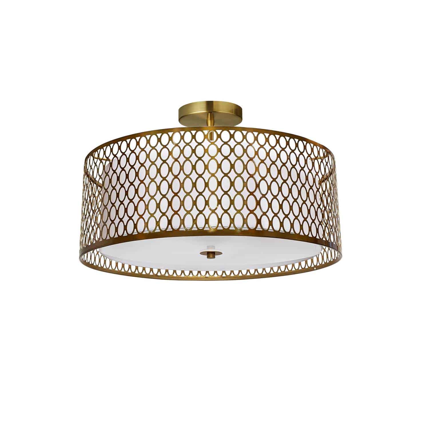 Dainolite Kordan - 1015-16FH-AGB-WH - 3 Light Aged Brass Semi-Flush Mount with White Shade and Laser Cut Outer - Aged Brass