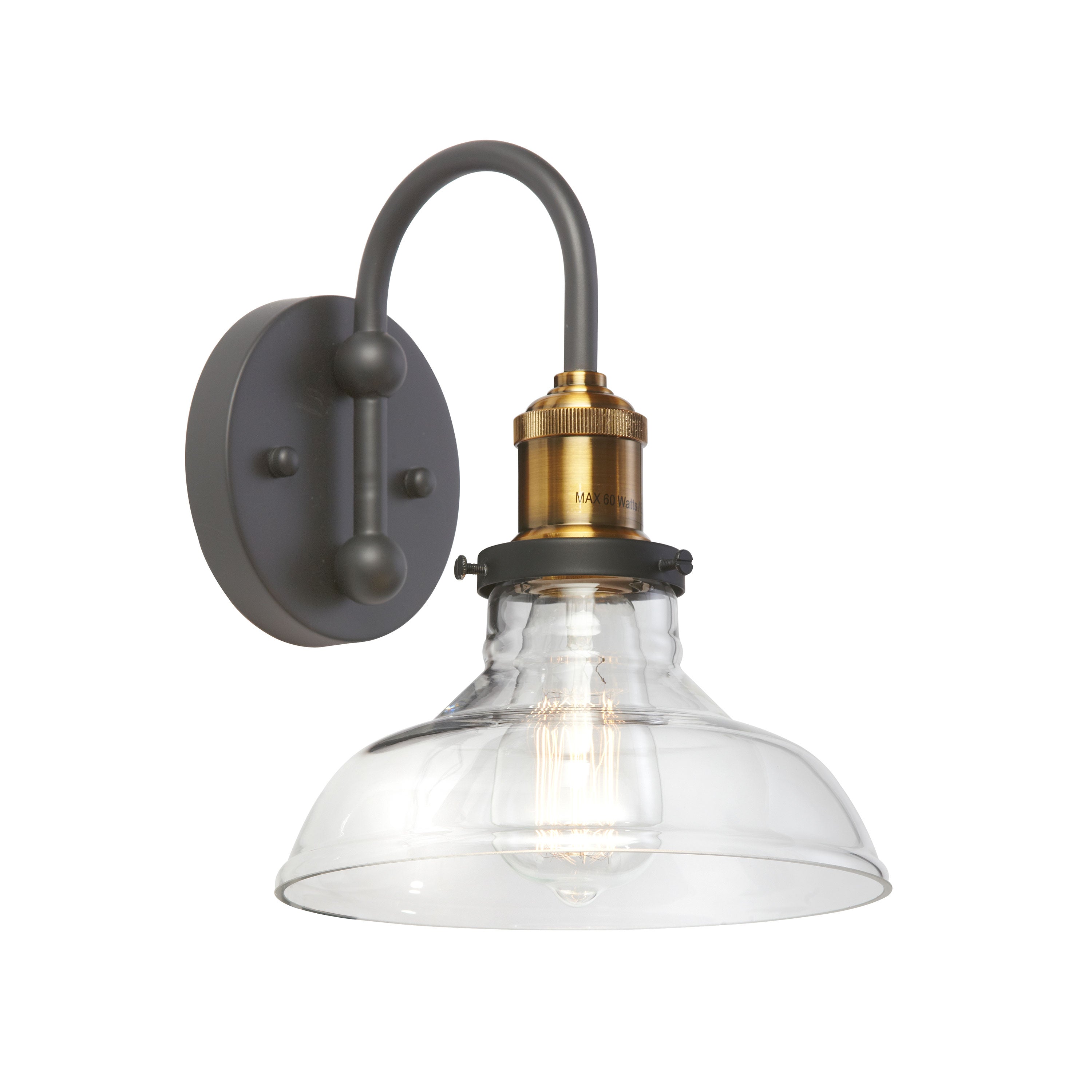 Dainolite Traditional - 410-61W-BAB - 1 Light Wall Sconce, Black and Antique Brass Finish, Clear Glass - Antique Brass