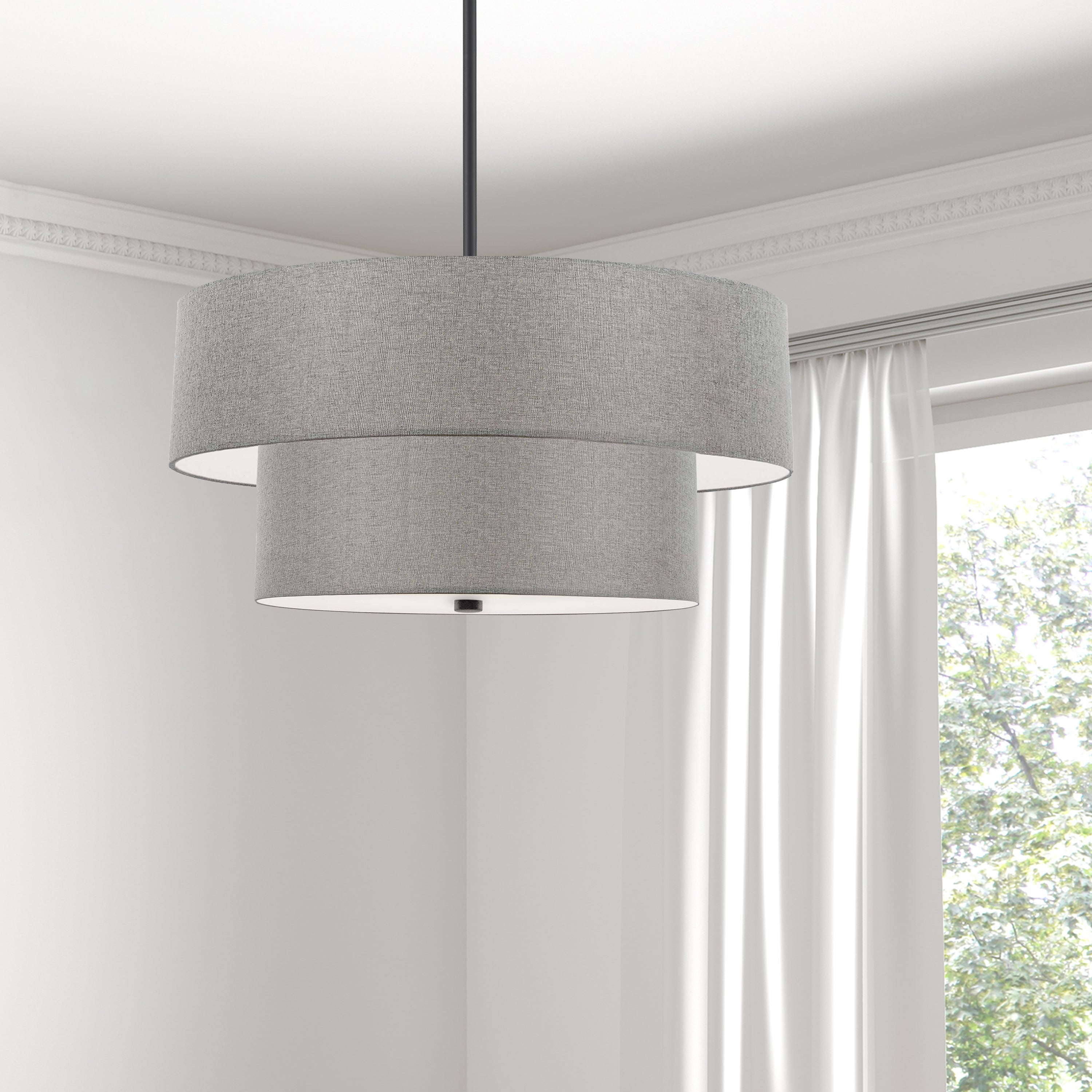 Dainolite Everly - 571-224P-MB-GRY - 4 Light 2 Tier Pendant, Matte Black with Grey Shade - Black