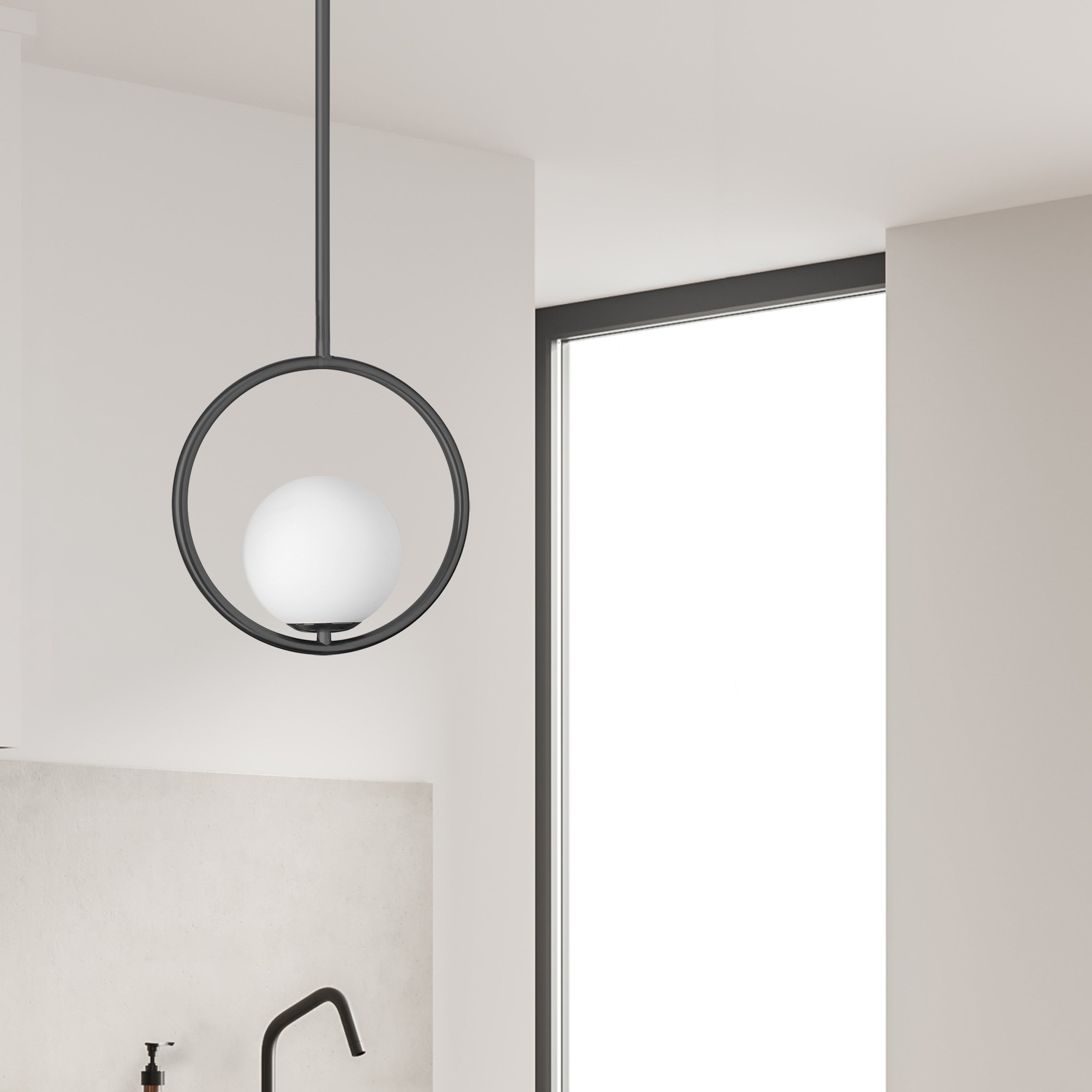 Dainolite Adrienna - ADR-101P-MB - 1 Light Pendant, Matte Black with White Opal Glass - Black