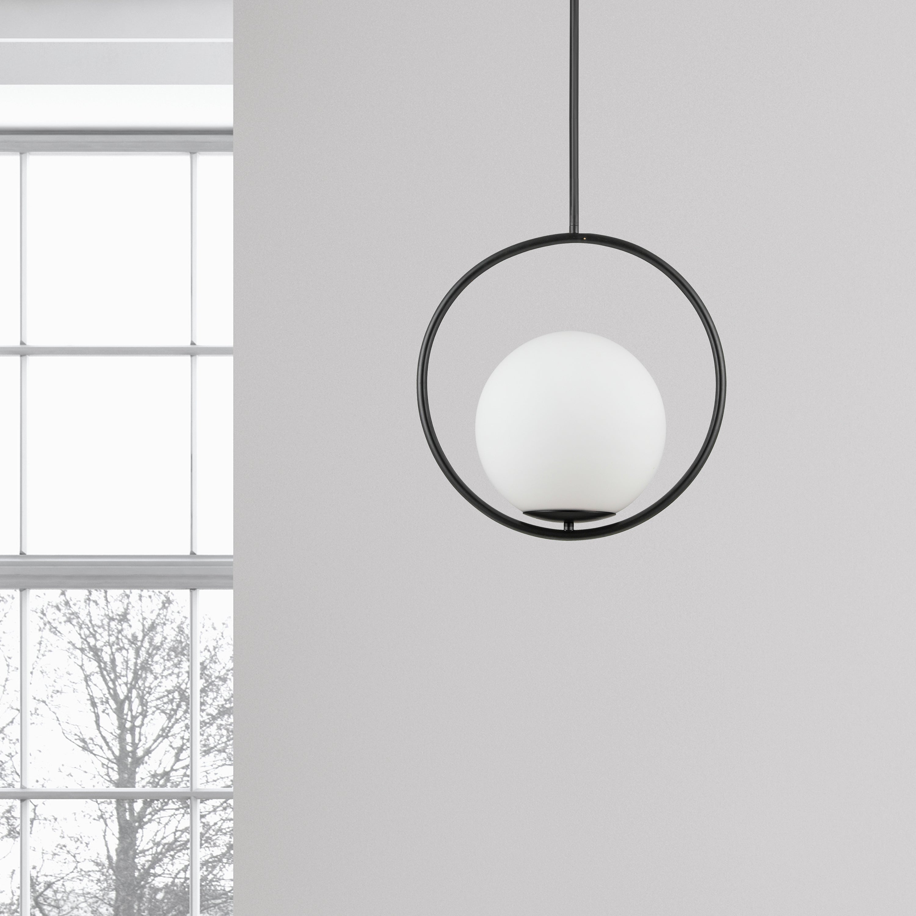 Dainolite Adrienna - ADR-161P-MB - 1 Light Pendant, Matte Black with White Opal Glass - Black