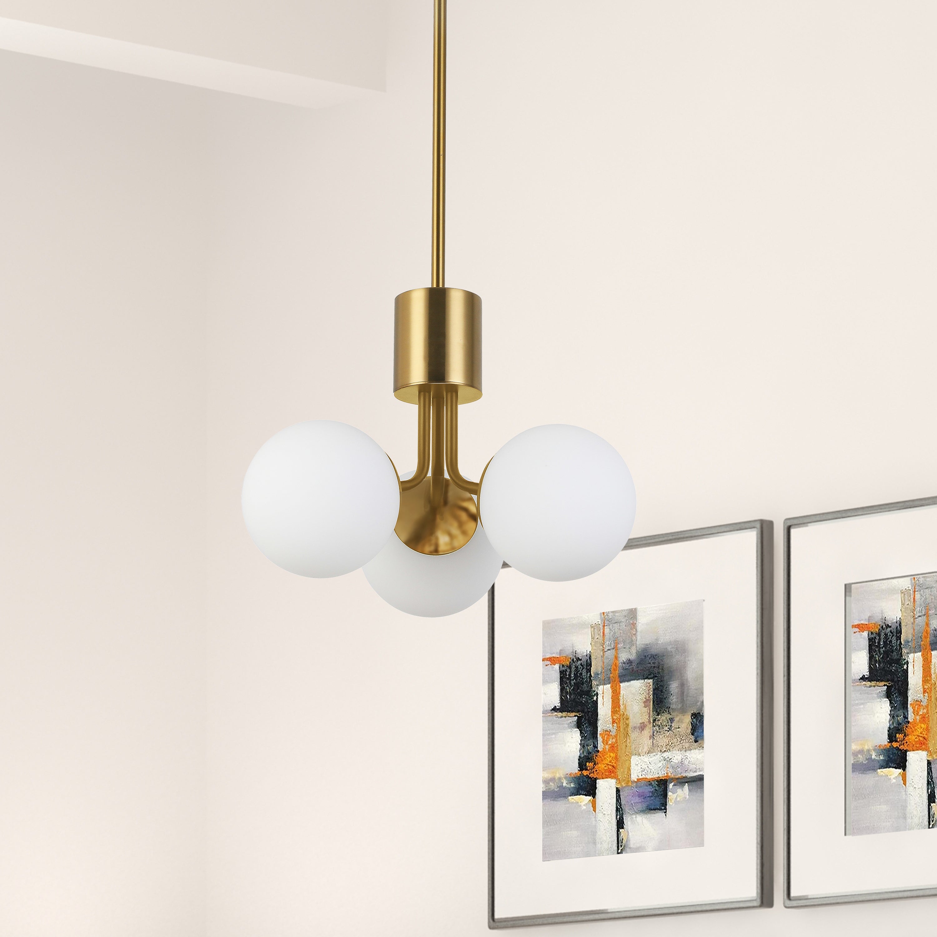 Dainolite Amanda - AMA-153P-AGB - 3 Light Pendant Aged Brass with White Opal Glass - Aged Brass