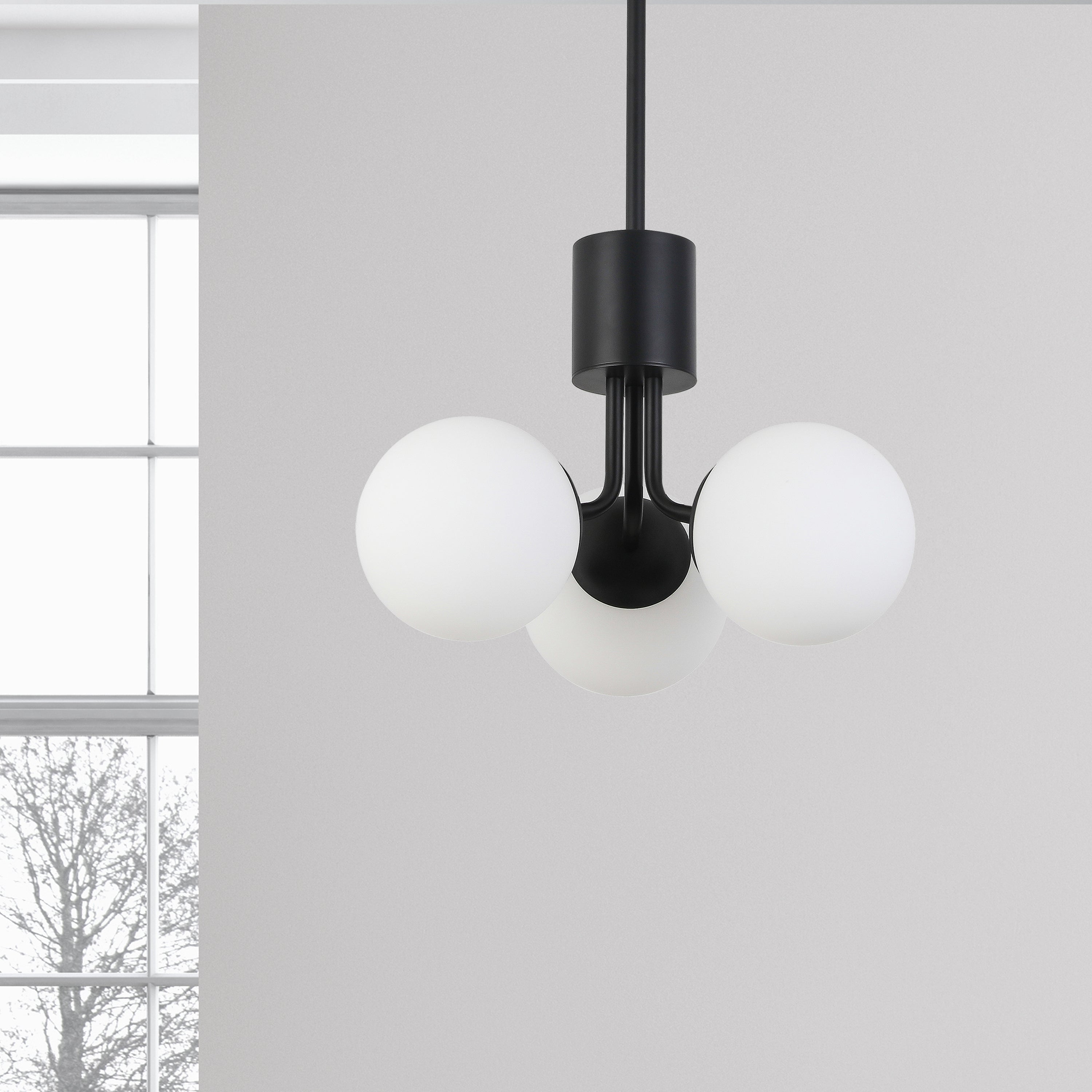 Dainolite Amanda - AMA-153P-MB - 3 Light Pendant Matte Black with White Opal Glass - Matte Black