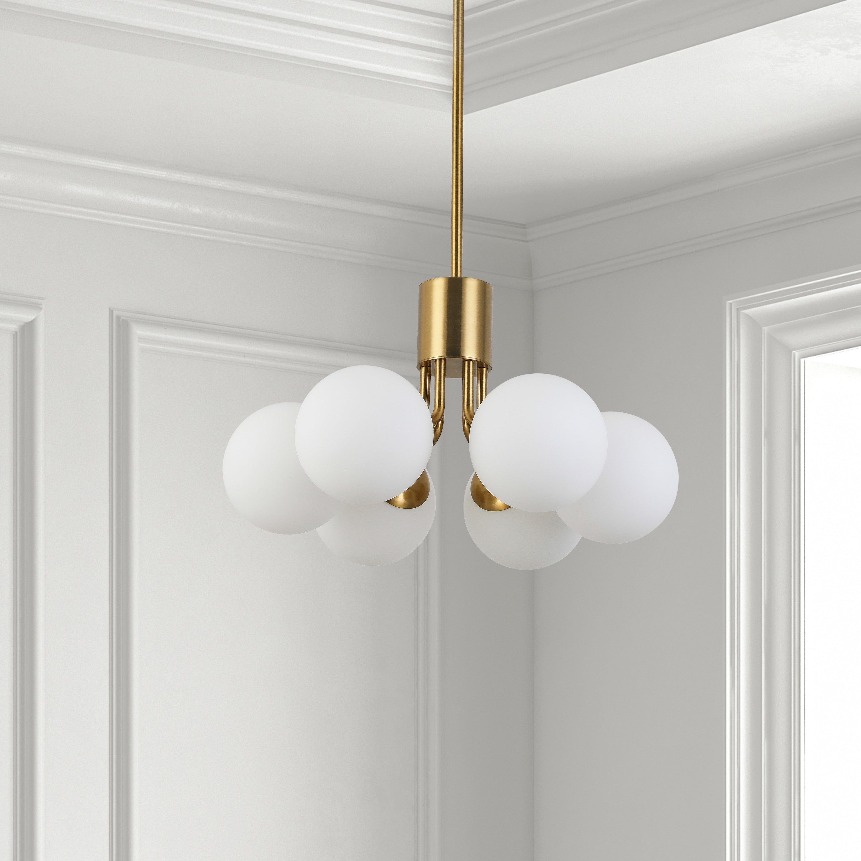 Dainolite Amanda - AMA-186P-AGB - 6 Light Pendant Aged Brass with White Opal Glass - Aged Brass