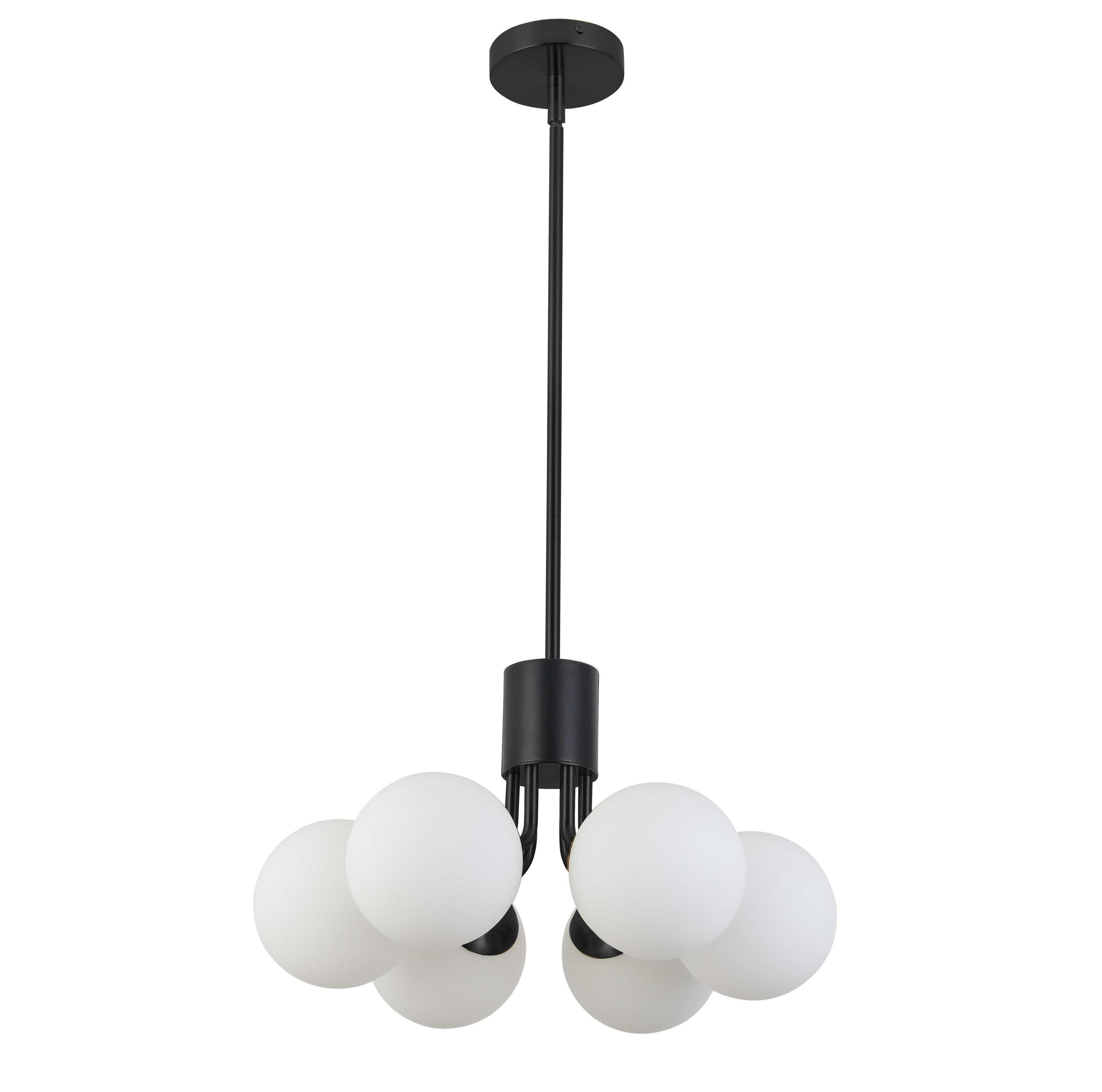 Dainolite Amanda - AMA-186P-MB - 6 Light Pendant Matte Black with White Opal Glass - Matte Black