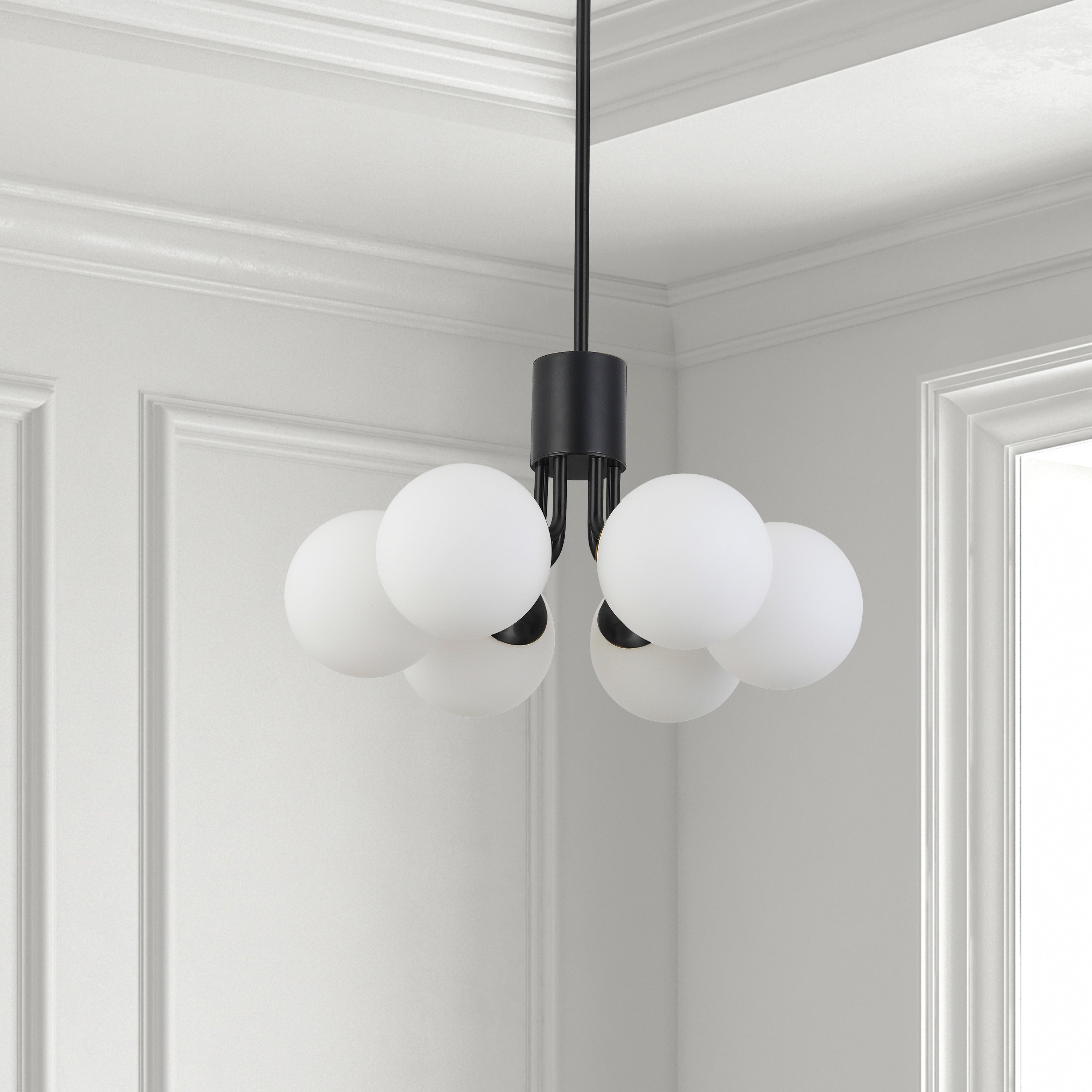 Dainolite Amanda - AMA-186P-MB - 6 Light Pendant Matte Black with White Opal Glass - Matte Black