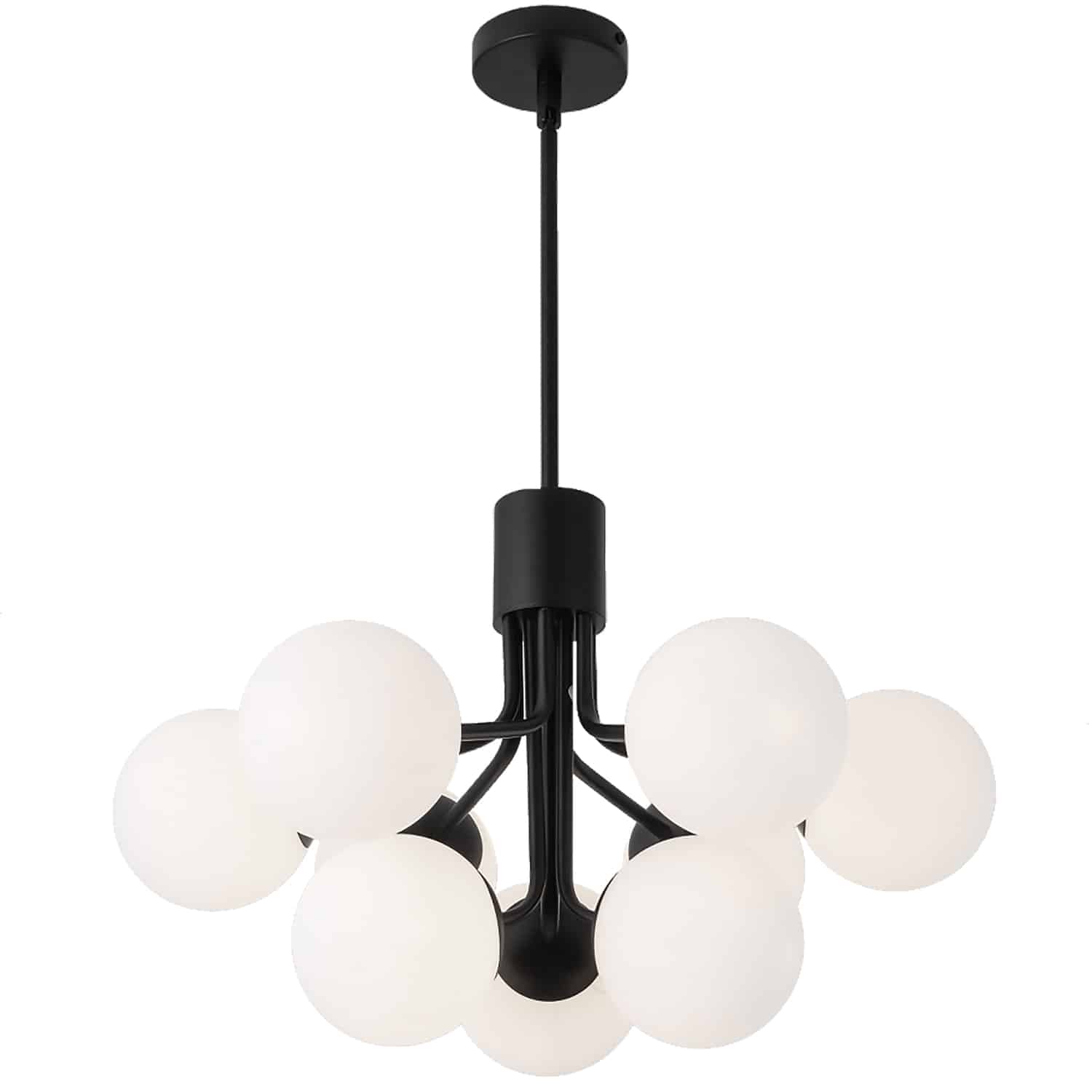 Dainolite Amanda - AMA-249C-MB - 9 Light Chandelier Fixture, Matte Black with Opal Glass - Black