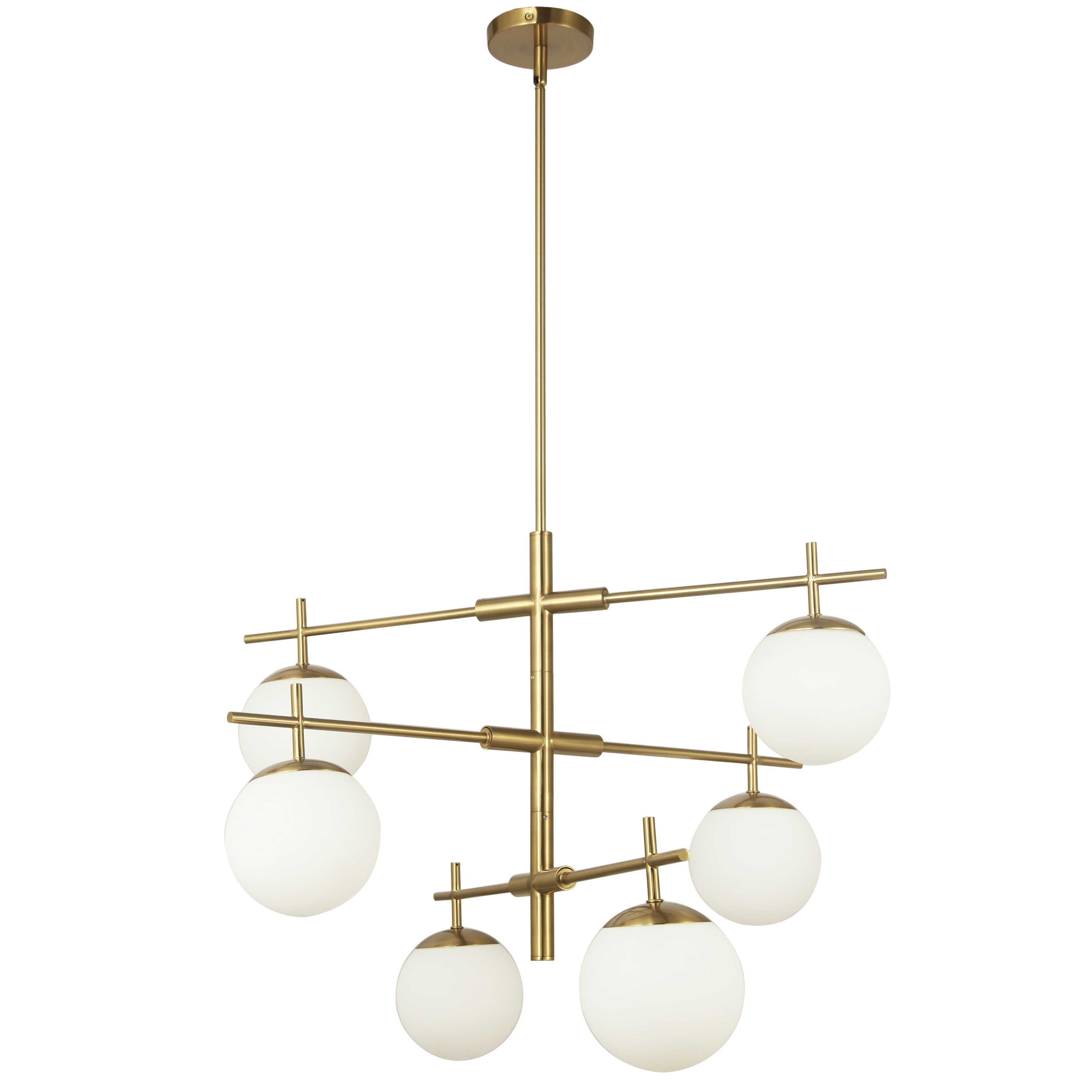 Dainolite Caelia - CAE-306C-AGB - 6 Light Chandelier Fixture, Aged Brass with White Opal Glass - Aged Brass