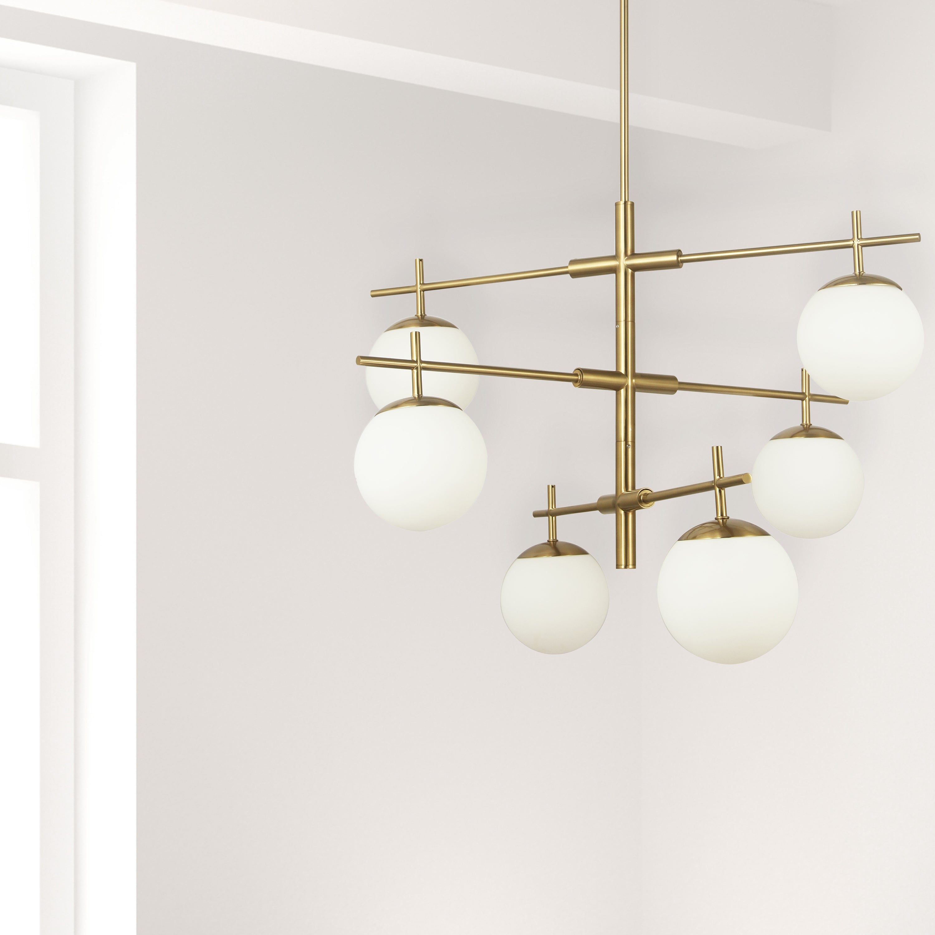 Dainolite Caelia - CAE-306C-AGB - 6 Light Chandelier Fixture, Aged Brass with White Opal Glass - Aged Brass