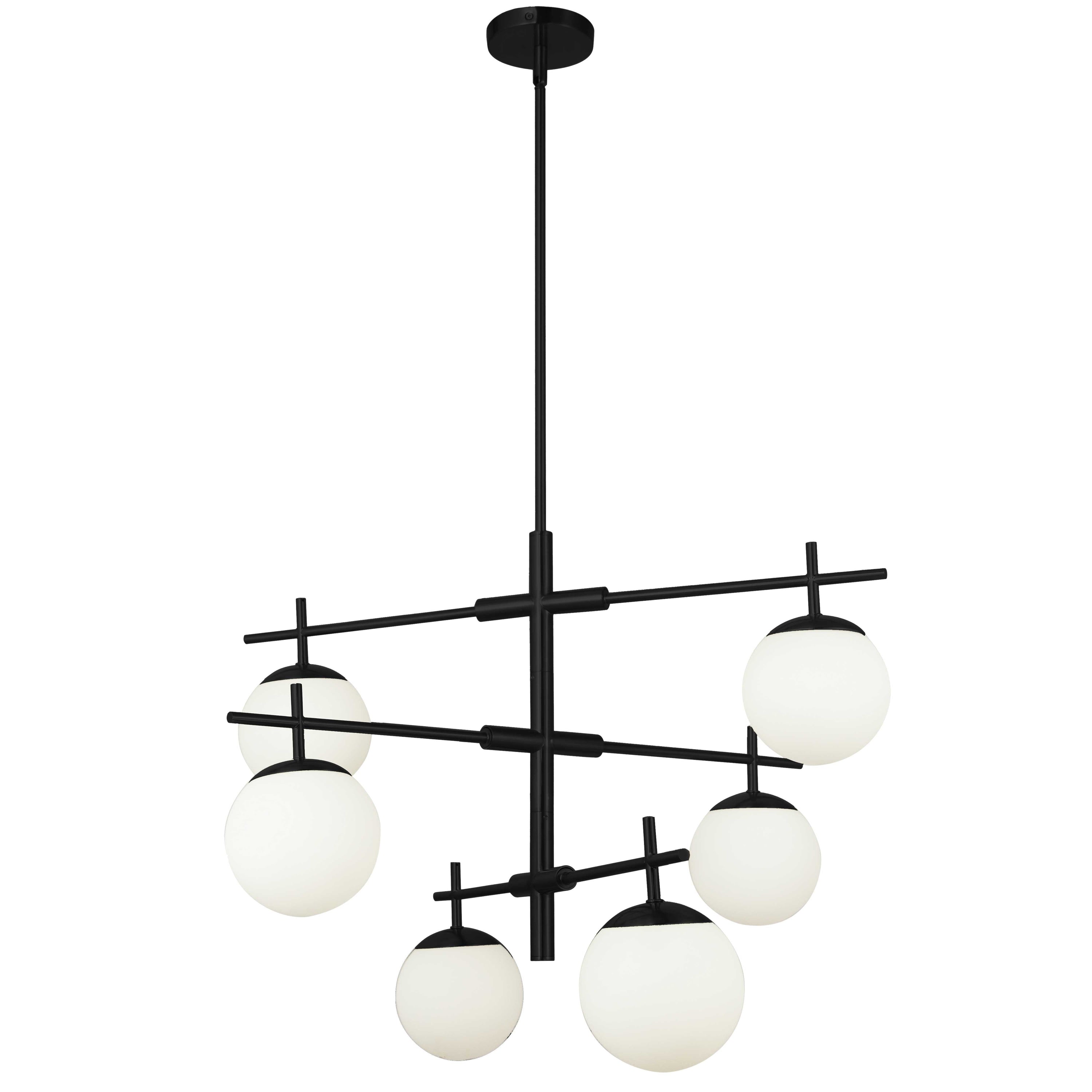 Dainolite Caelia - CAE-306C-MB - 6 Light Chandelier Fixture, Matte Black with White Opal Glass - Matte Black