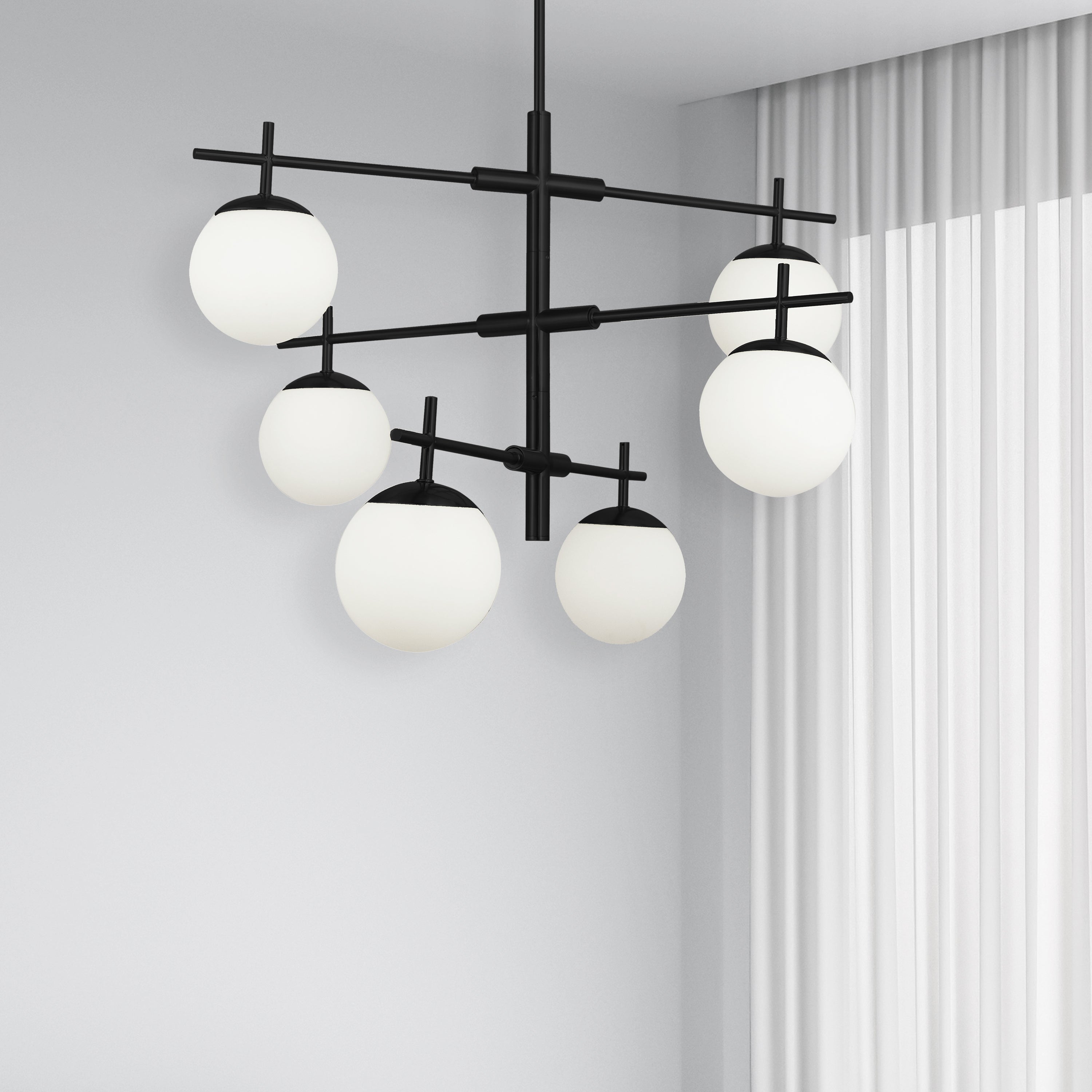 Dainolite Caelia - CAE-306C-MB - 6 Light Chandelier Fixture, Matte Black with White Opal Glass - Matte Black