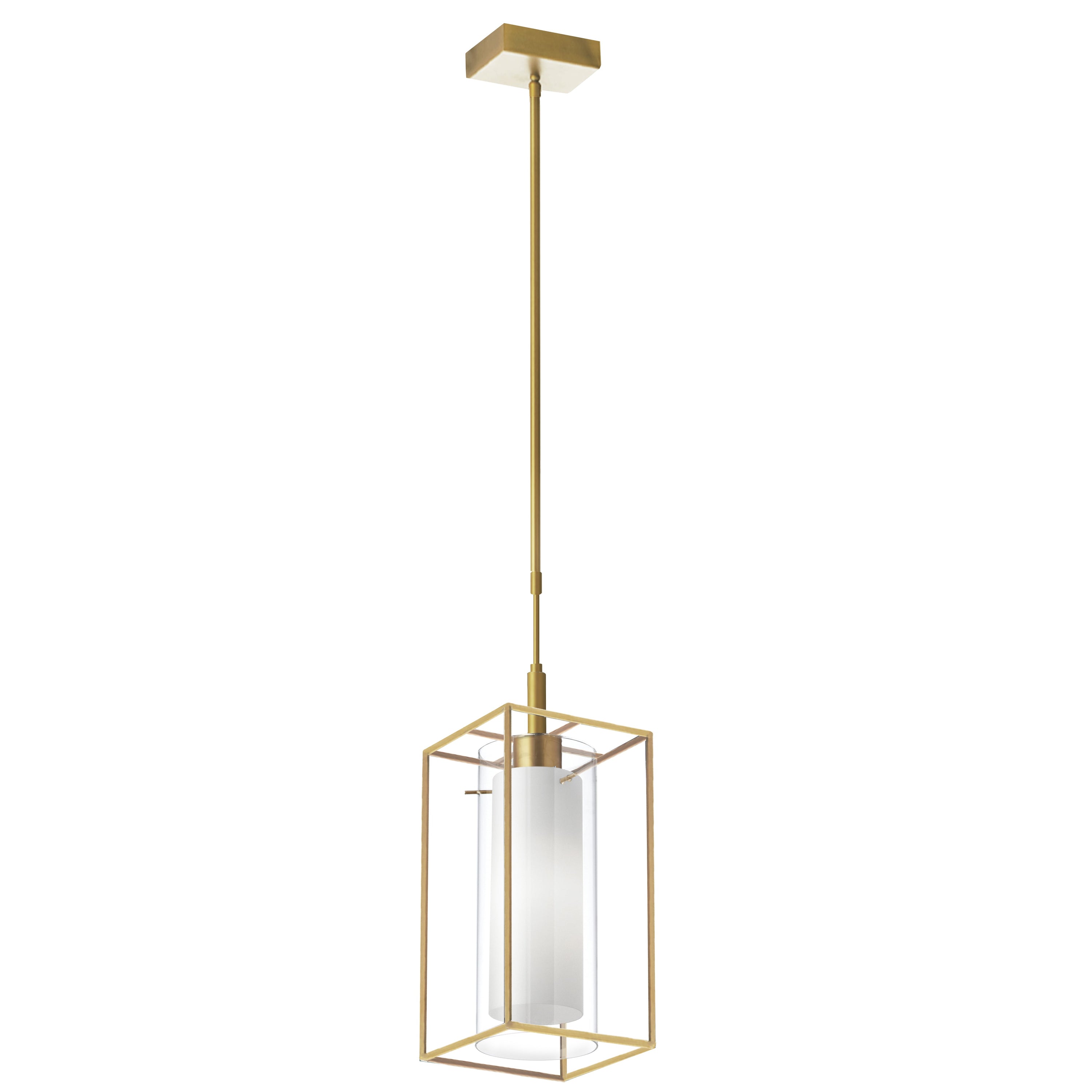 Dainolite Cubo - CBE-61P-AGB - 1 Light Rectangular Pendant, Aged Brass Metal Frame with FR/CLR Glass - Aged Brass