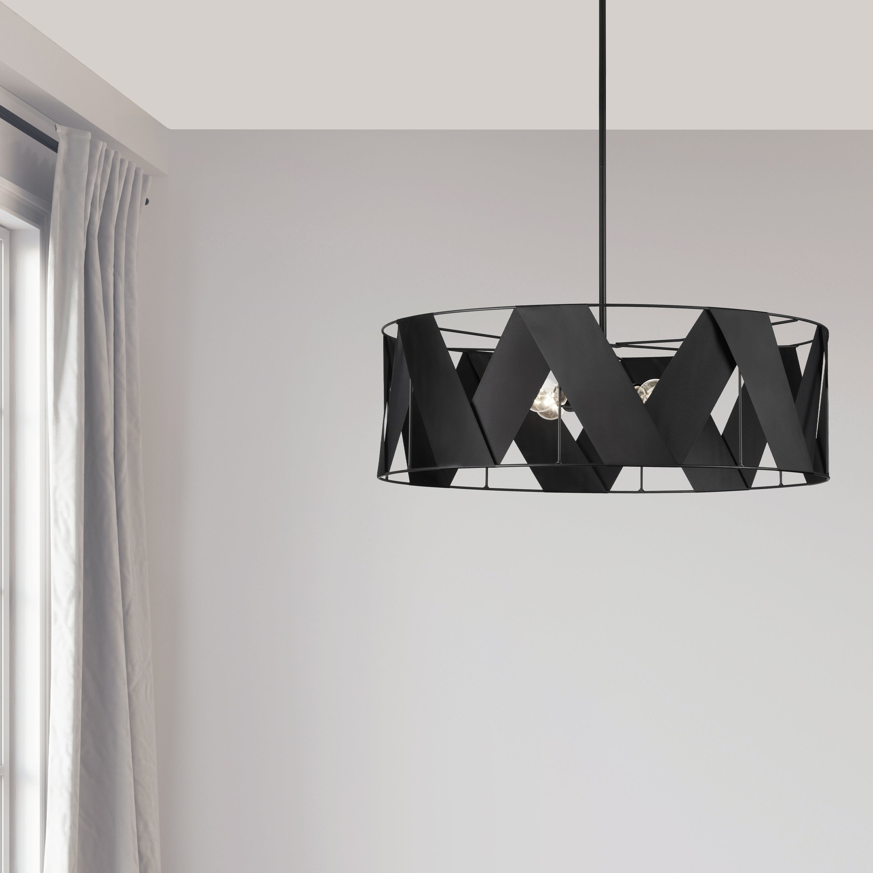 Dainolite Cardano - CDO1-304C-MB-BK - 4 Light Chandelier Fixture, Matte Black with Black Ribbon - Black