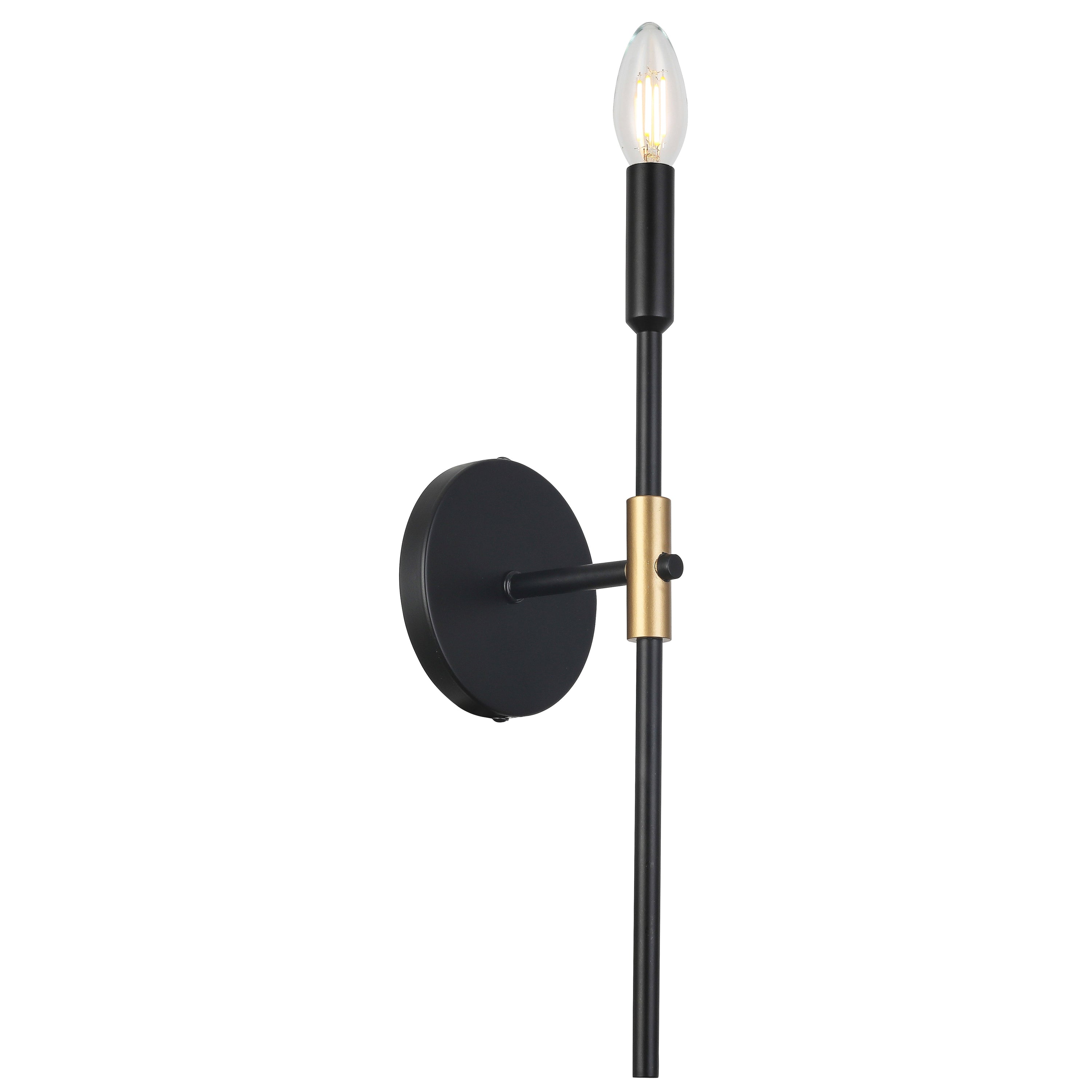 Dainolite CIN-161W-MB-AGB 1 Light Incandescent Wall Satin Chrome Matte Black & Aged Brass