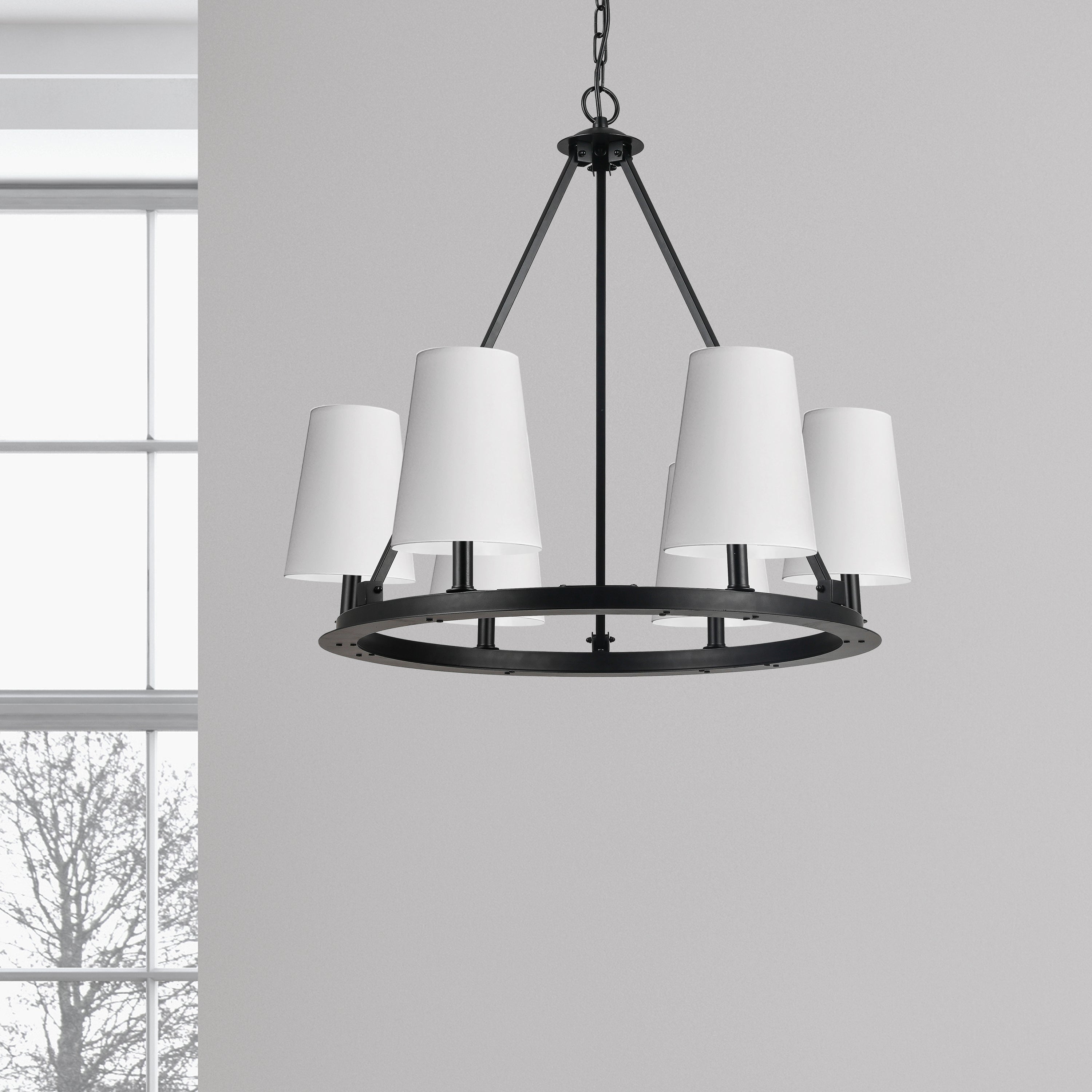 Dainolite Colby - CLB-306C-MB-790 - 6 Light Chandelier Fixture Matte Black with White Shades - Matte Black