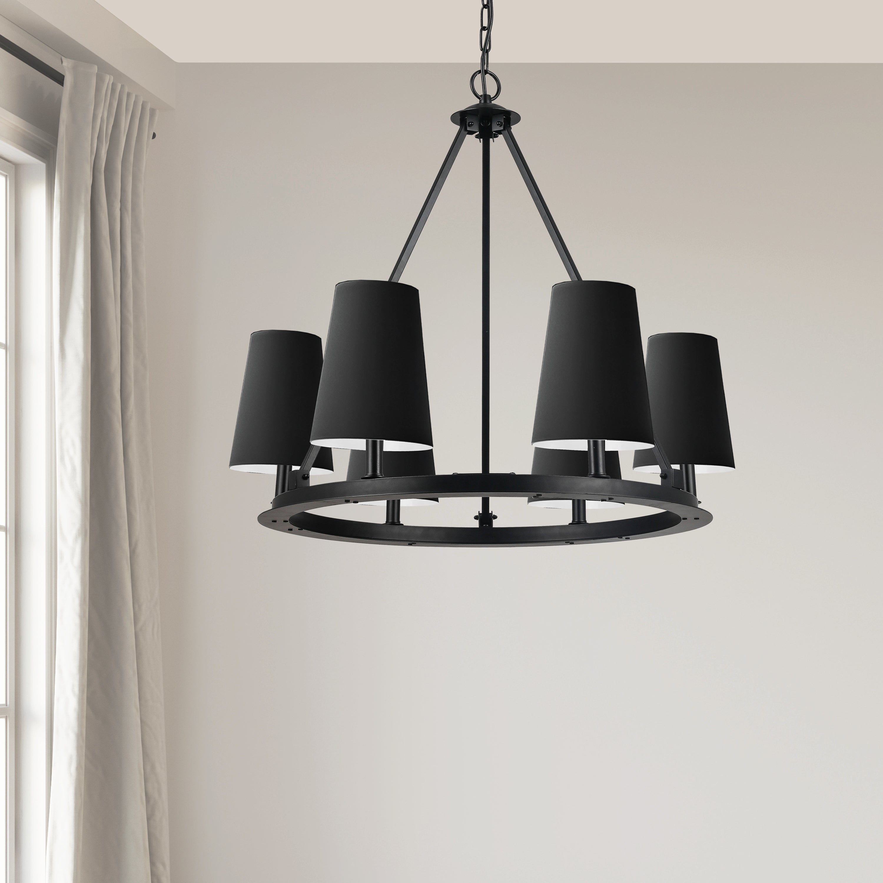 Dainolite Colby - CLB-306C-MB-797 - 6 Light Chandelier Fixture Matte Black with Black Shades - Matte Black