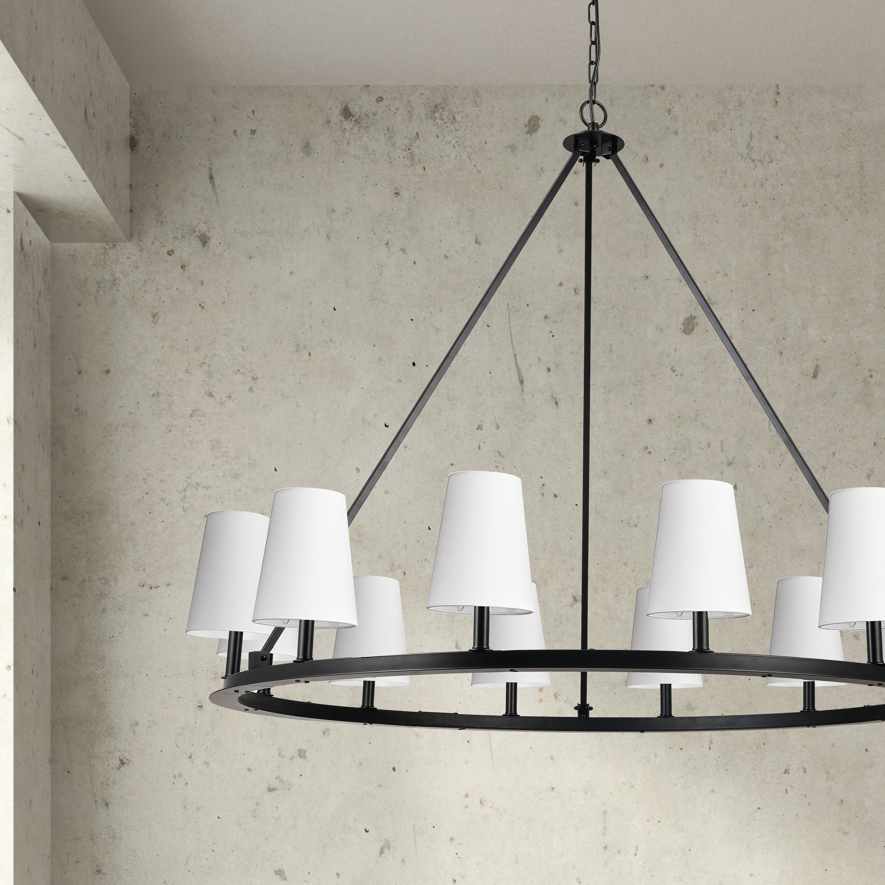 Dainolite Colby - CLB-5212C-MB-790 - 12 Light Chandelier Fixture, Matte Black with White Shades - Matte Black