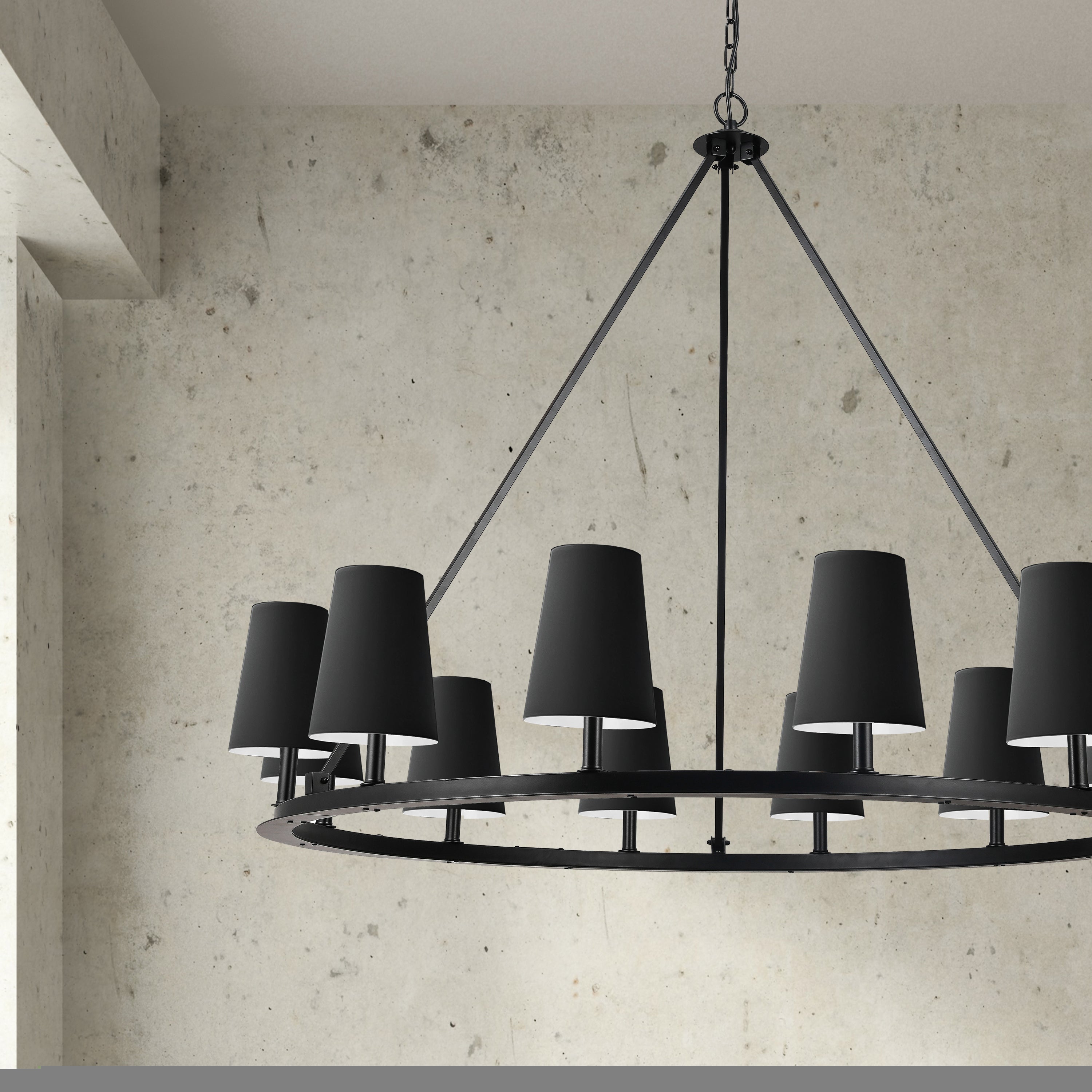 Dainolite Colby - CLB-5212C-MB-797 - 12 Light Chandelier Fixture, Matte Black with Black Shades - Matte Black