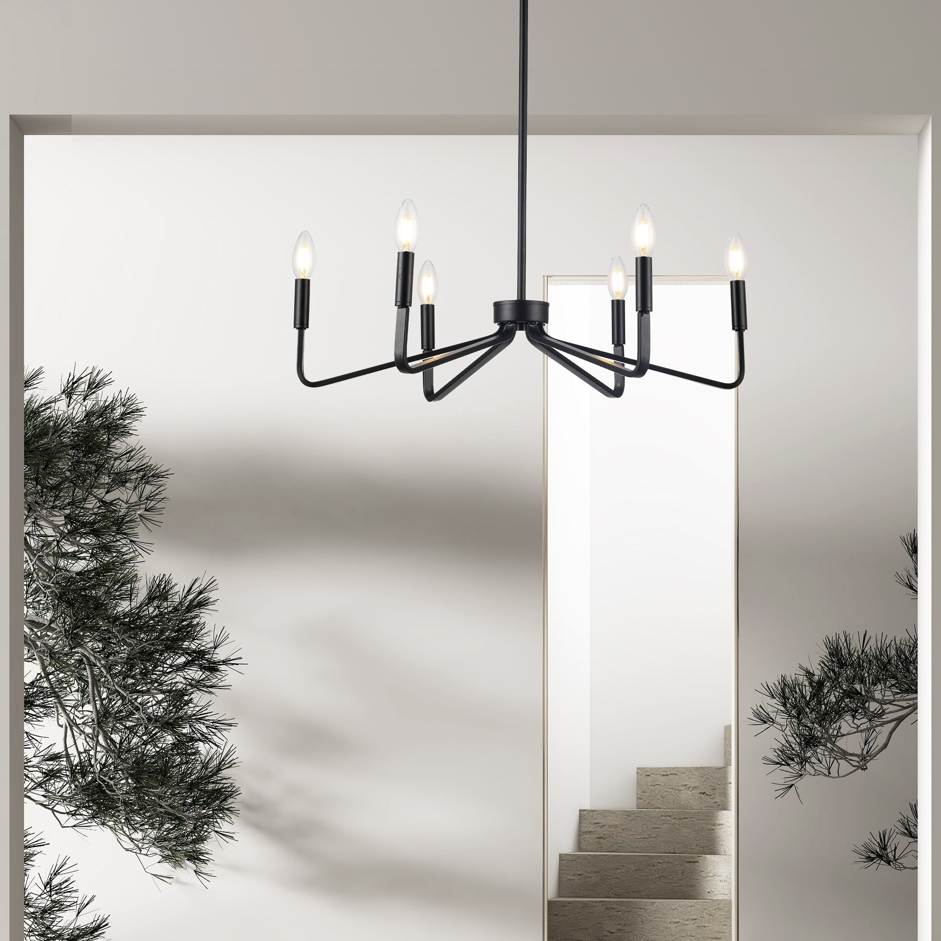 Dainolite Clayton - CLN-266C-MB - 6 Light Chandelier Fixture, Matte Black - Black