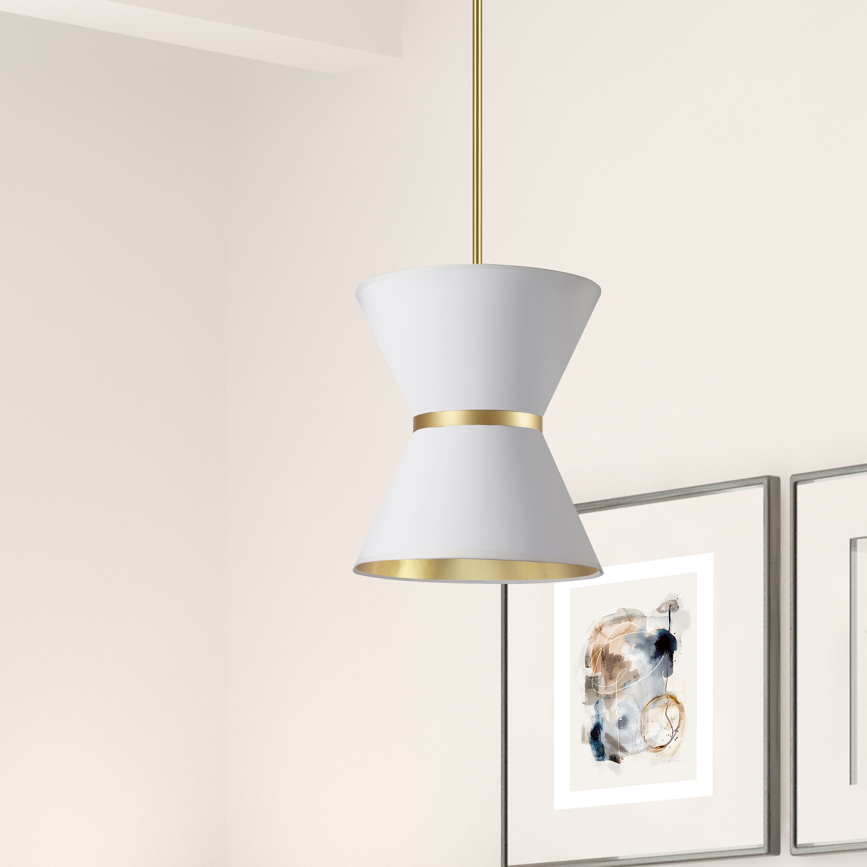 Dainolite Caterine - CTN-121P-AGB-692 - 1 Light Pendant, Aged Brass with Gold Ring White / Gold Shade - White