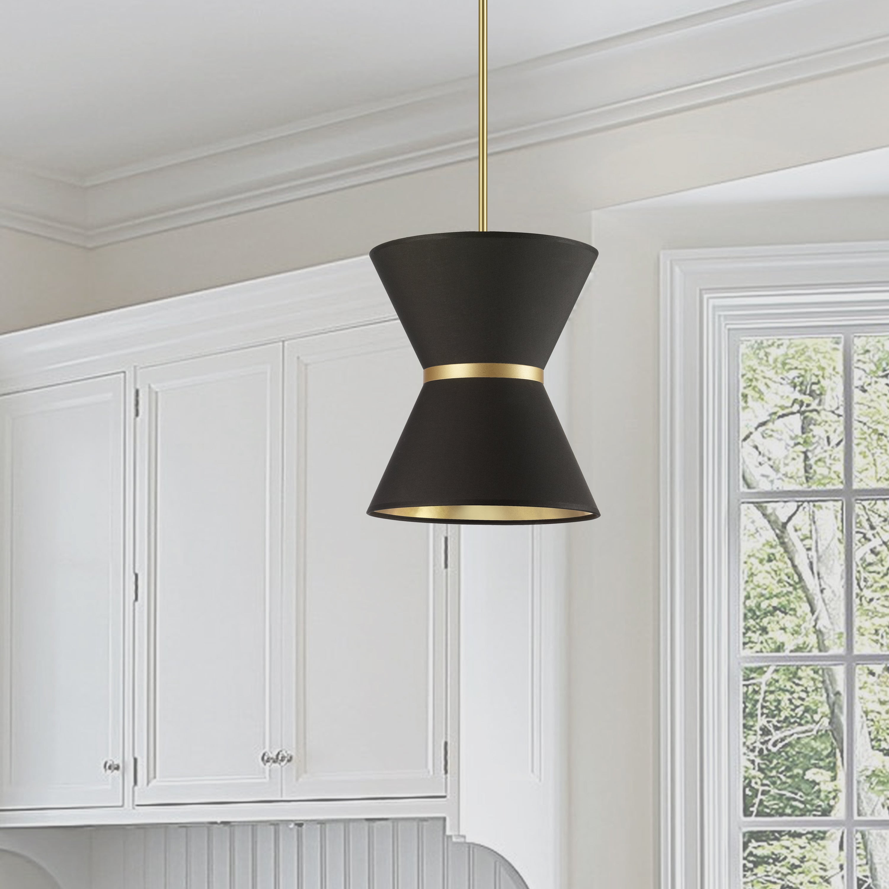 Dainolite Caterine - CTN-121P-AGB-698 - 1 Light Pendant, Aged Brass with Gold Ring Black / Gold Shade - Black