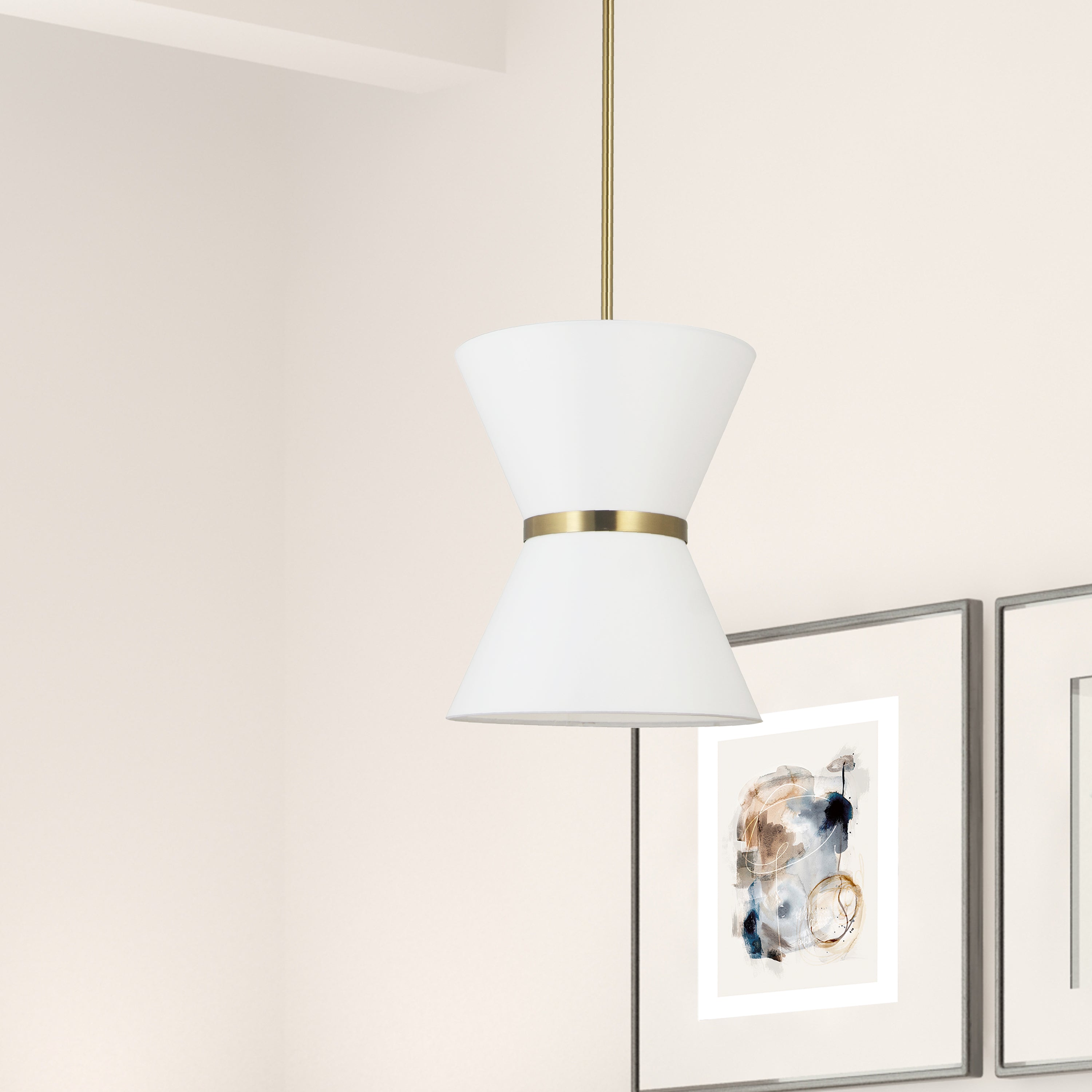 Dainolite Caterine - CTN-121P-AGB-790 - 1 Light Pendant, Aged Brass with Gold Ring White Shade - White