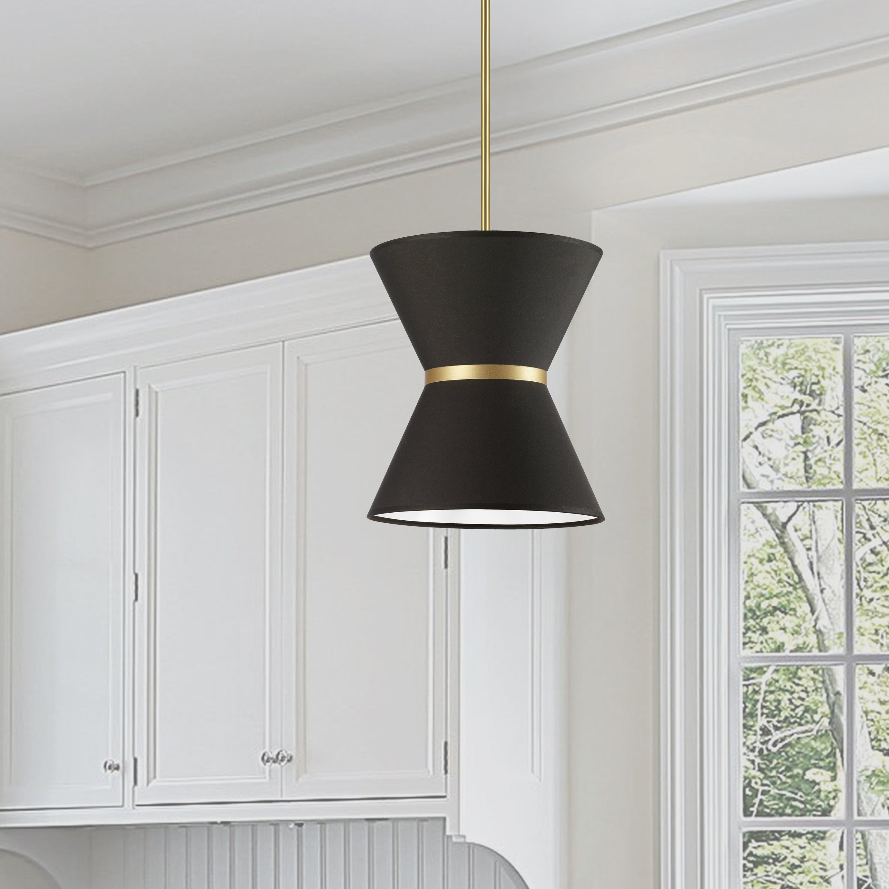 Dainolite Caterine - CTN-121P-AGB-797 - 1 Light Pendant, Aged Brass with Gold Ring Black Shade - Black