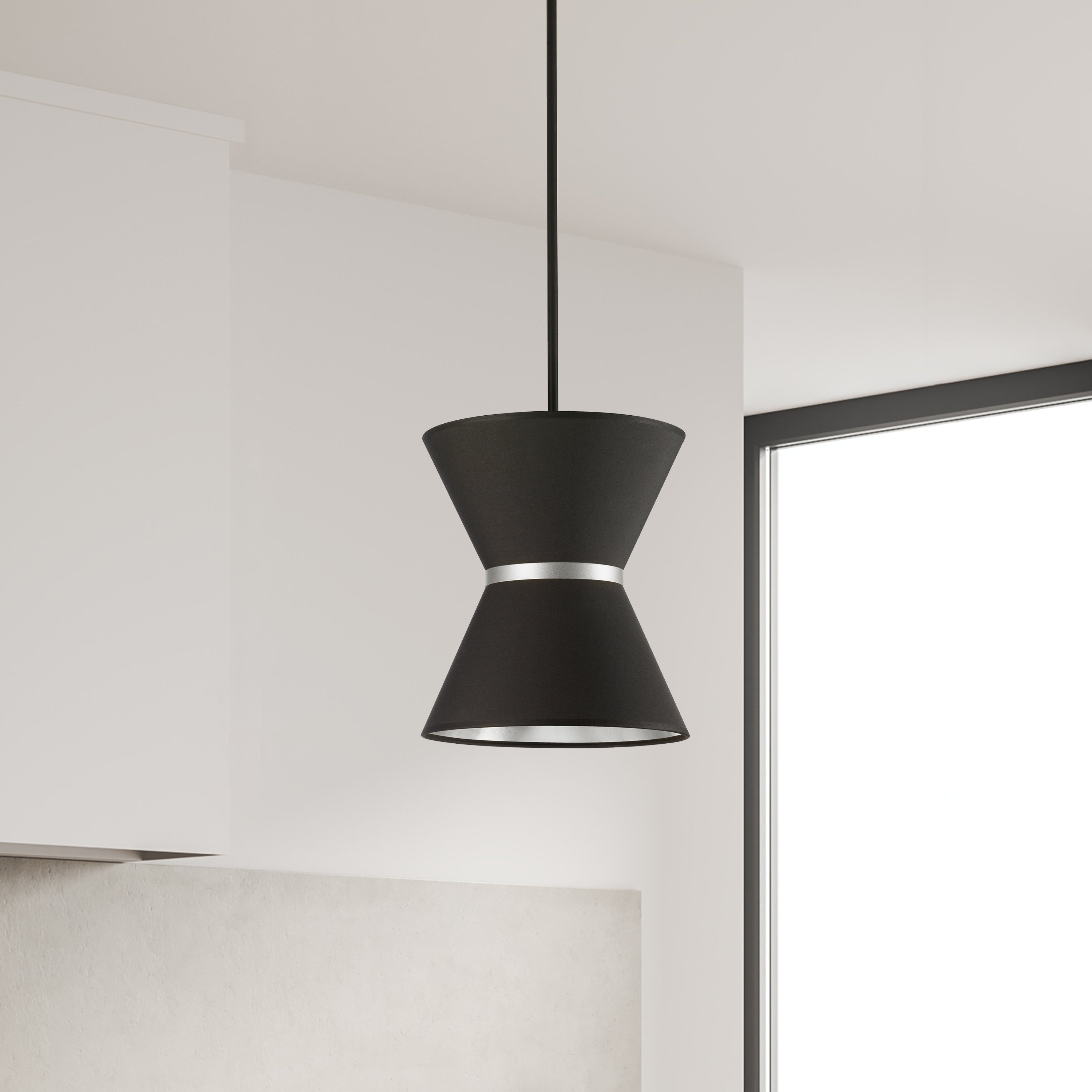 Dainolite Caterine - CTN-121P-MB-697 - 1 Light Pendant, Matte Black with Silver Ring Black / Silver Shade - Black