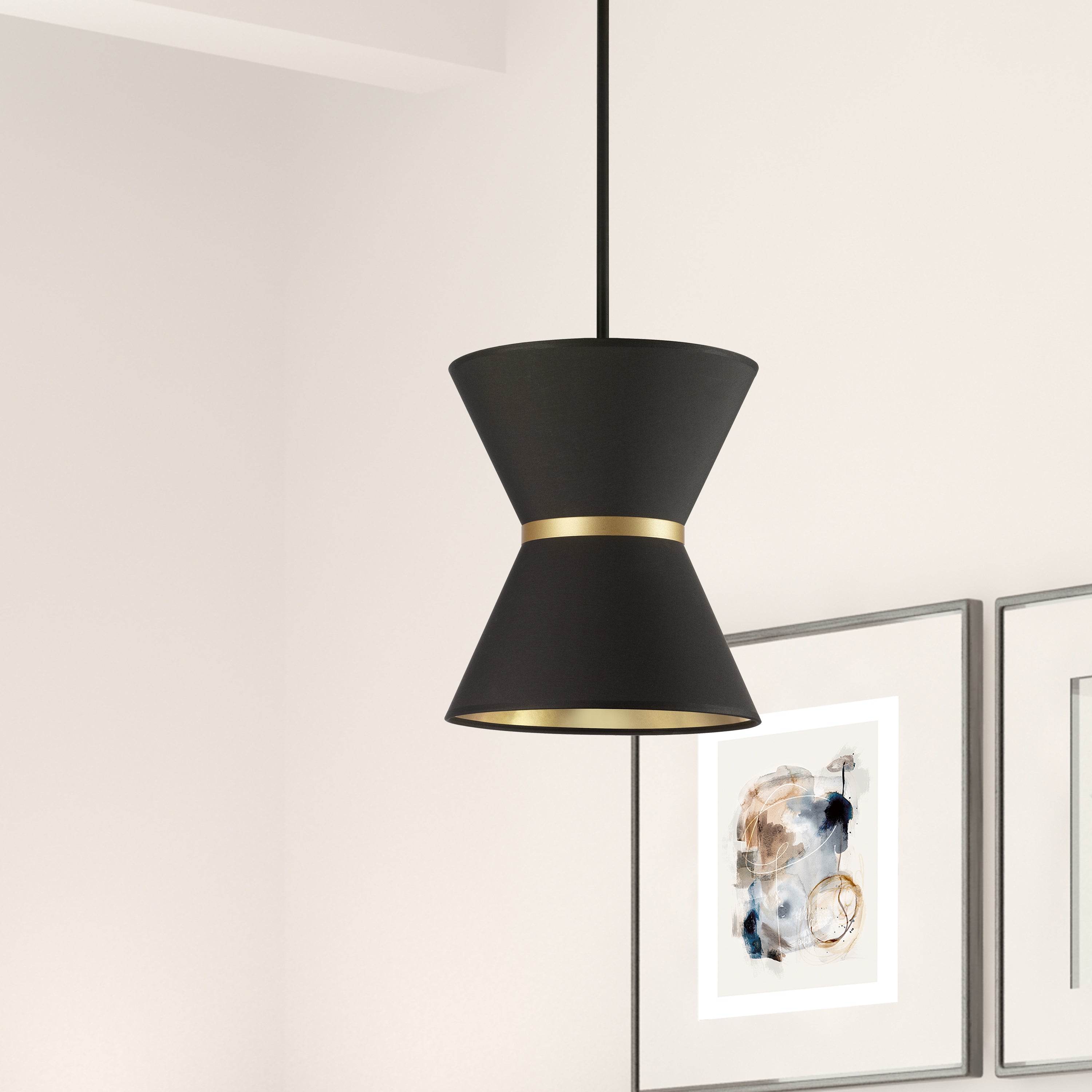 Dainolite Caterine - CTN-121P-MB-698 - 1 Light Pendant, Matte Black with Gold Ring Black / Gold Shade - Black