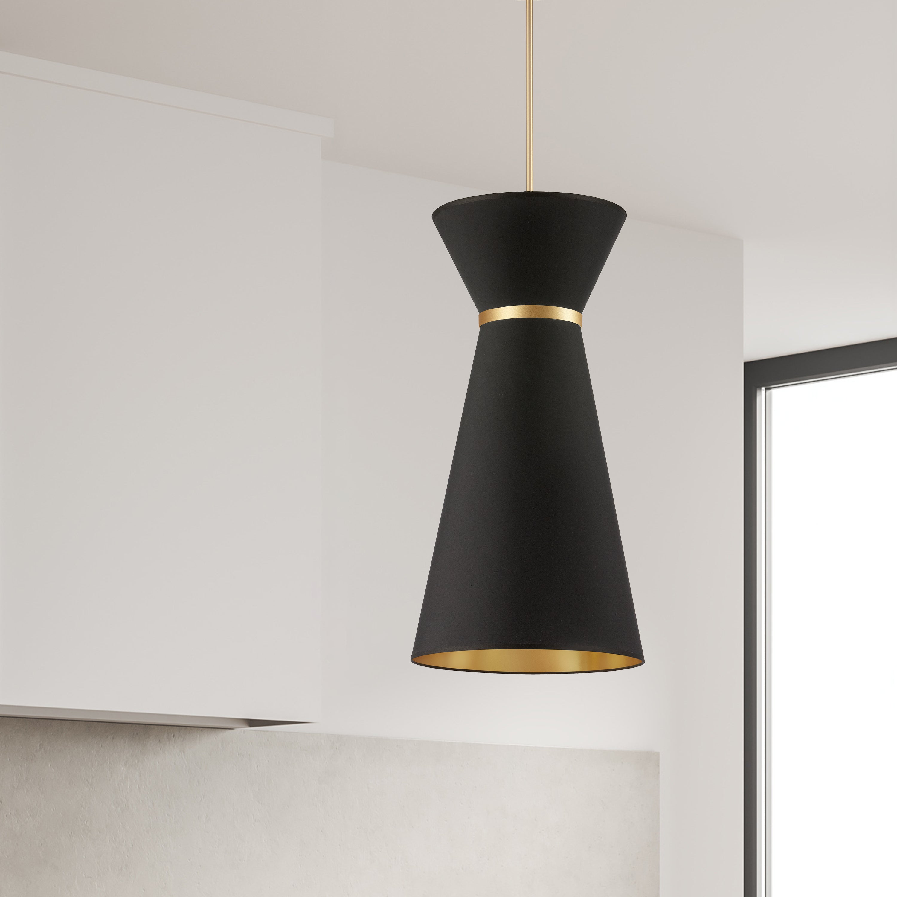 Dainolite Caterine - CTN-141P-AGB-698 - 1 Light Pendant, Aged Brass w/ Fabric Shade - Black