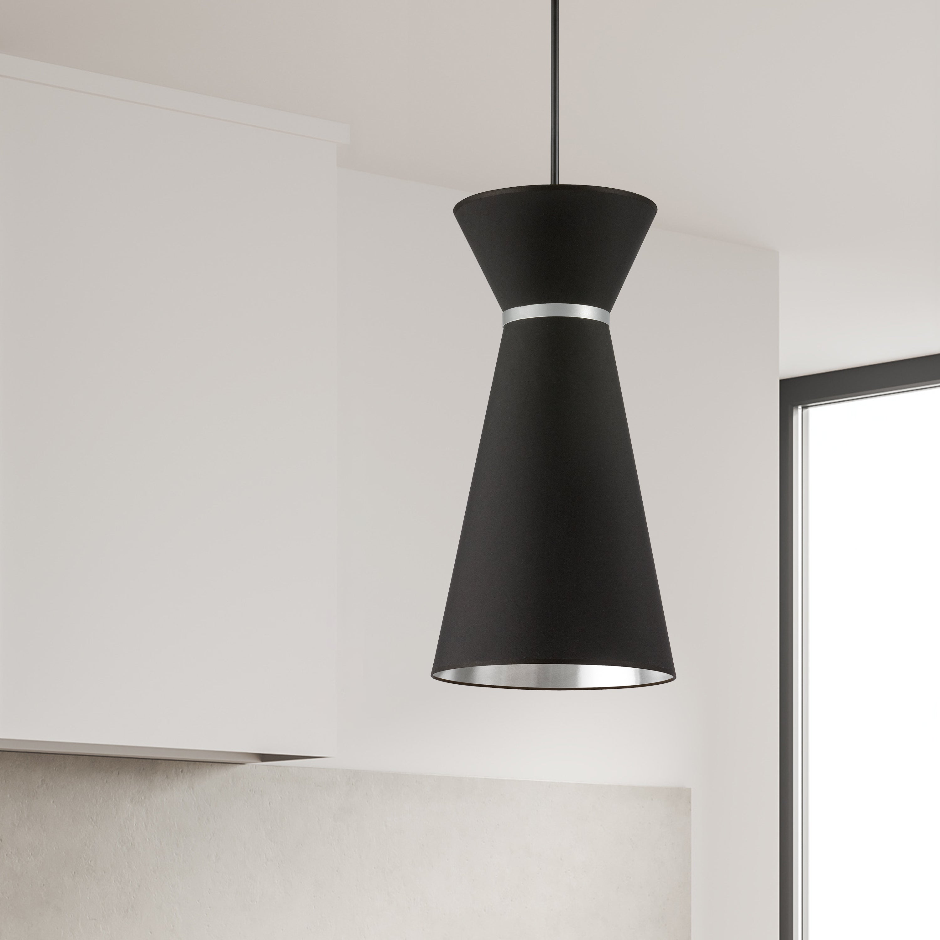 Dainolite Caterine - CTN-141P-MB-697 - 1 Light Pendant, Matte Black w/ Fabric Shade - Black