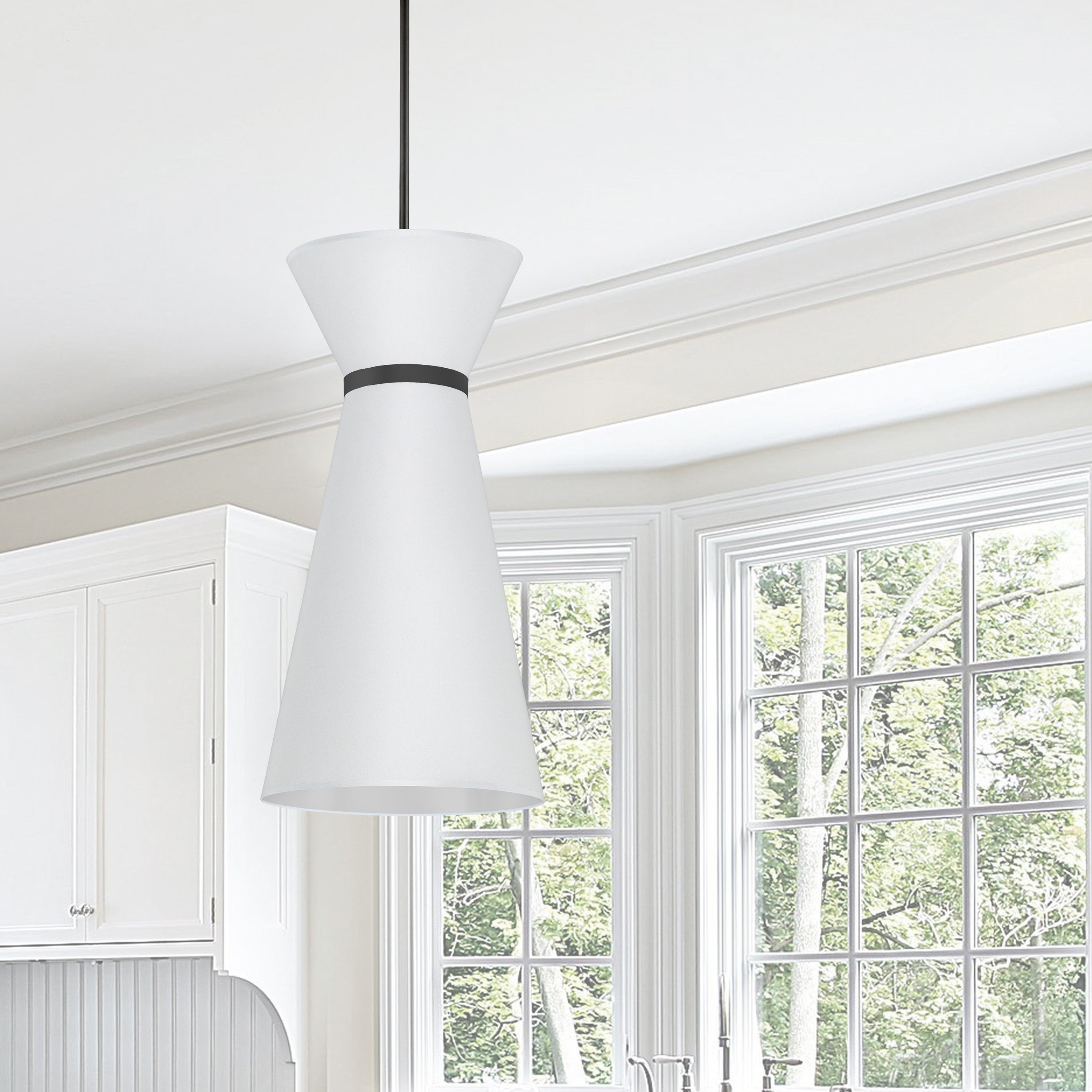 Dainolite Caterine - CTN-141P-MB-790 - 1 Light Pendant, Matte Black w/ Fabric Shade - White