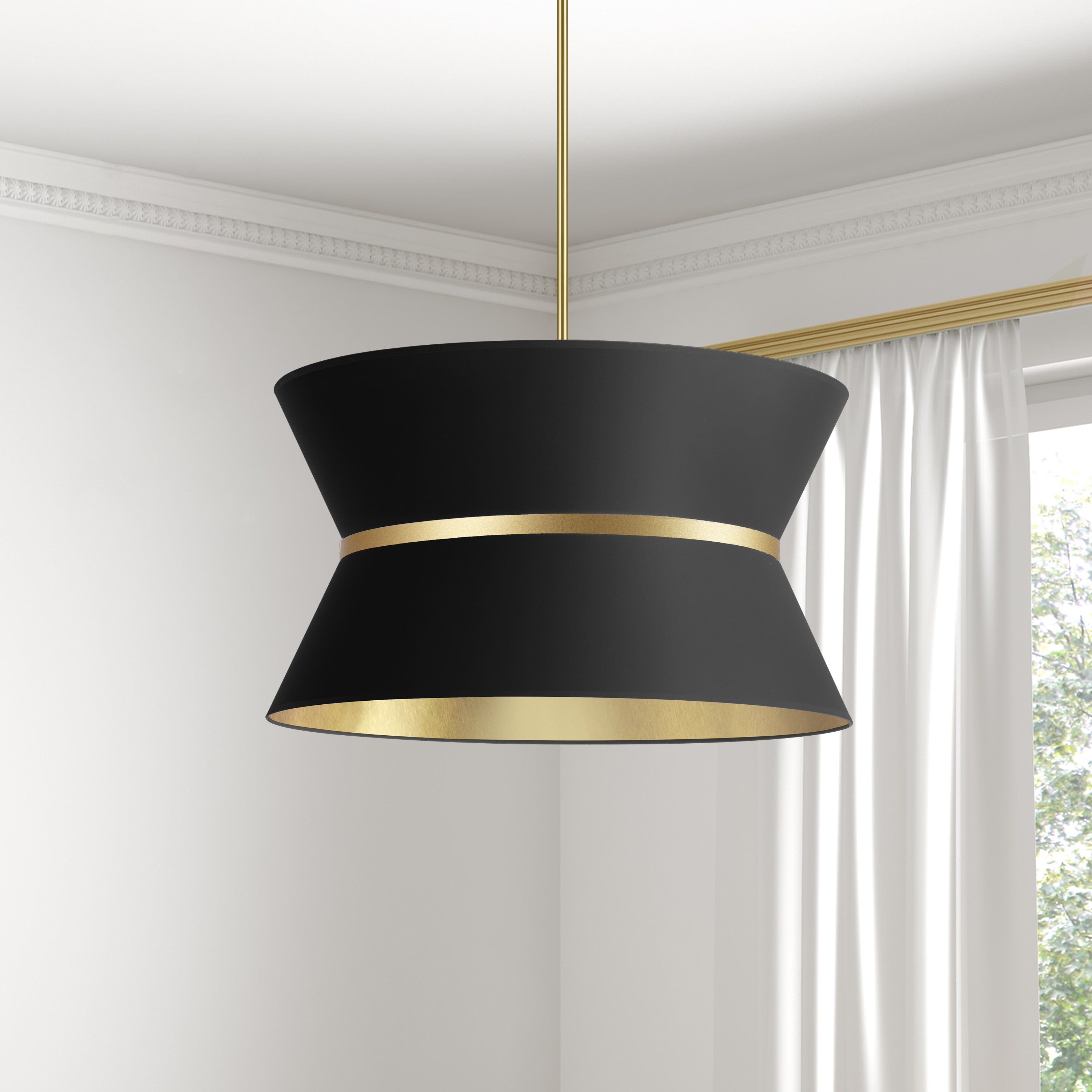 Dainolite Caterine - CTN-244C-AGB-698 - 4 Light Chandelier Fixture, Aged Brass with Gold Ring Black / Gold Shade - Black