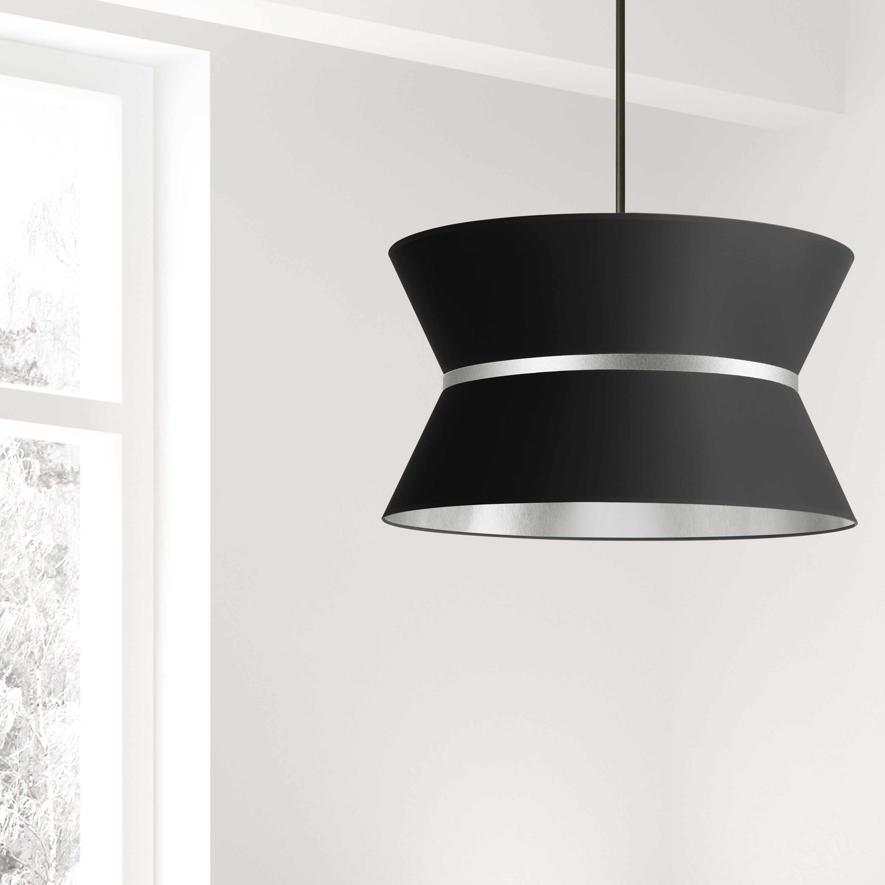 Dainolite Caterine - CTN-244C-MB-697 - 4 Light Chandelier Fixture, Matte Black with Silver Ring Black / Silver Shade - Black