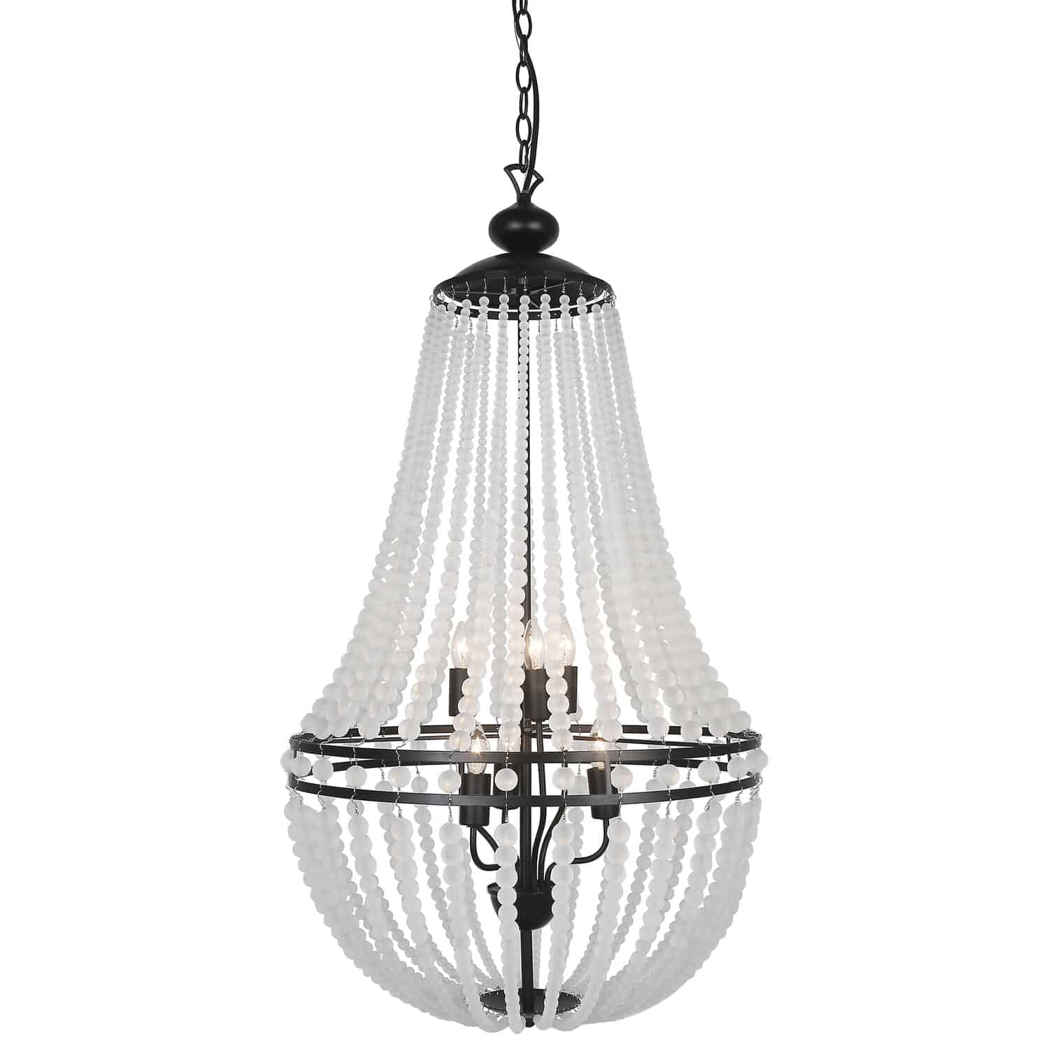 Dainolite Dawson - DAW-386C-MB-FR - 6 Light Chandelier Fixture Matte Black Finish with Frosted Beads - White