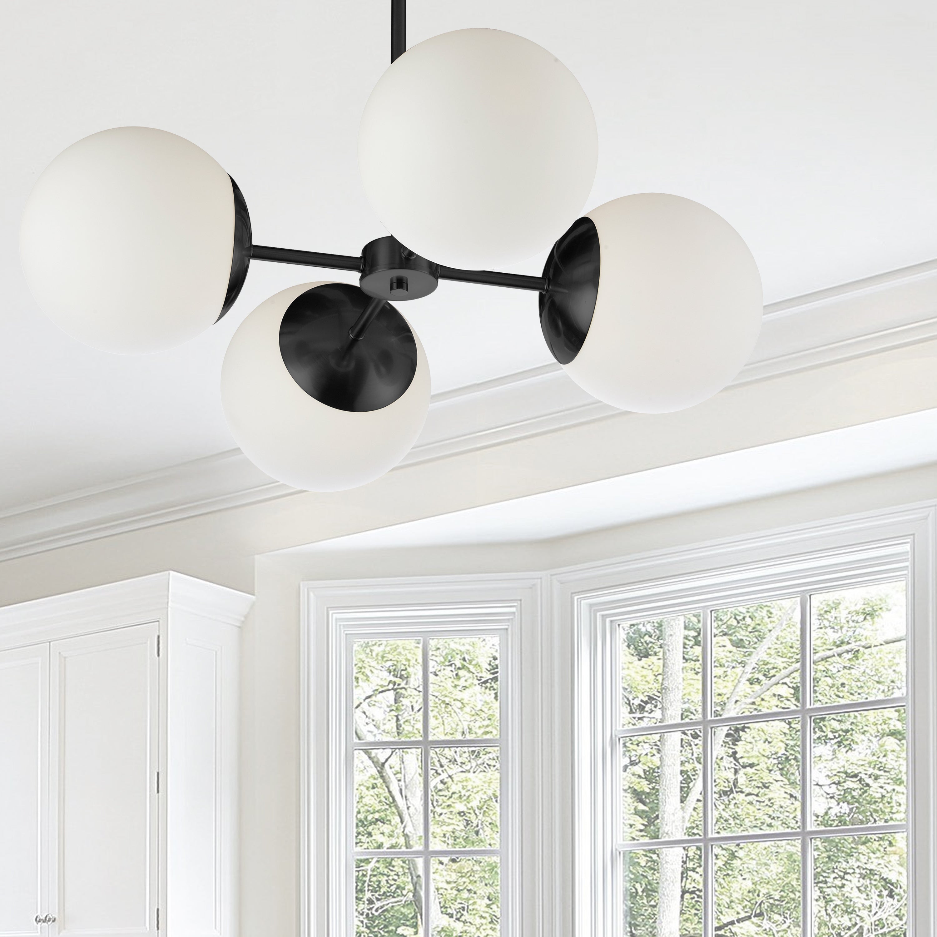 Dainolite Dayana - DAY-244C-MB - 4 Light Matte Black Chandelier Fixture w/ White Glass - Black