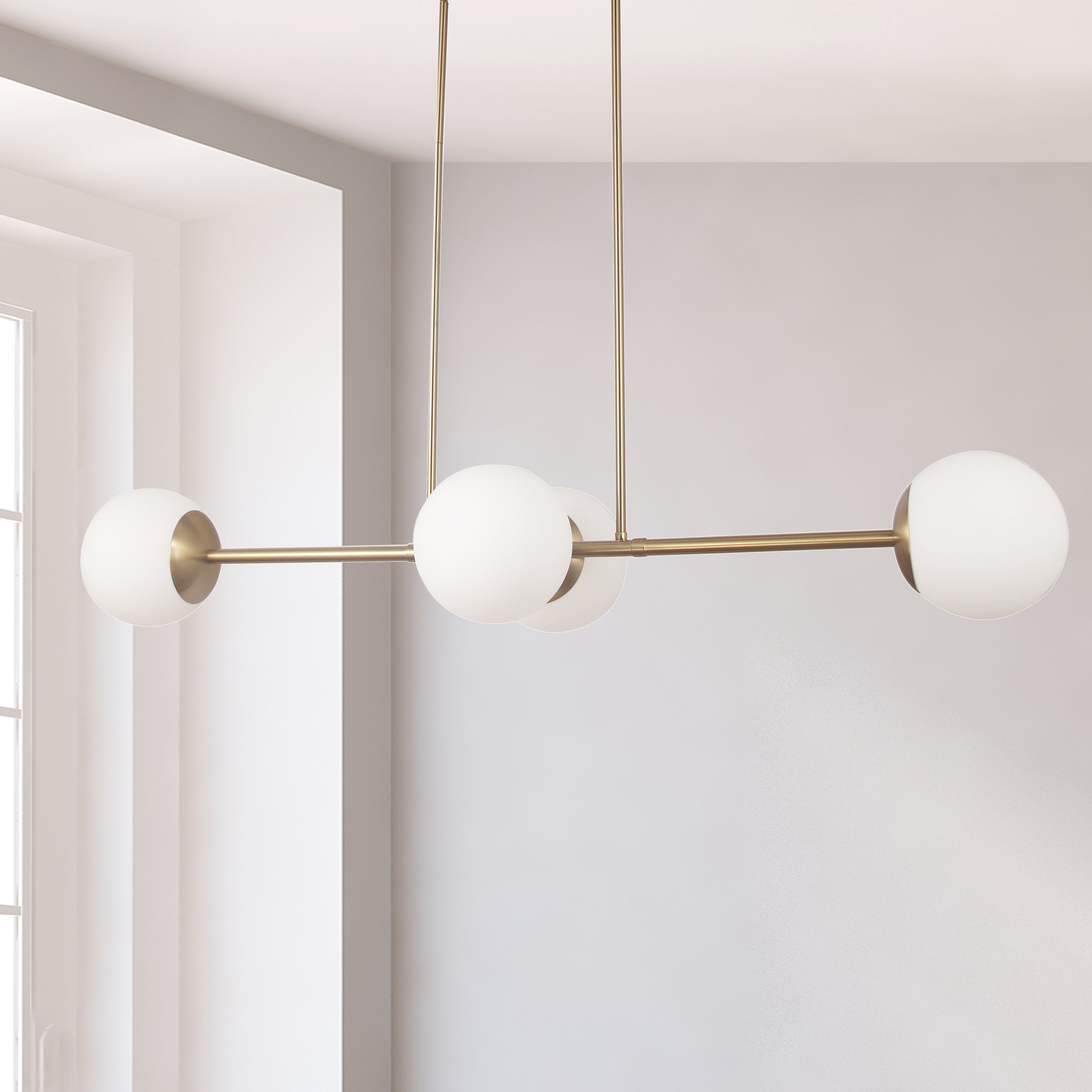 Dainolite Dayana - DAY-484HP-AGB - 4 Light Horizontal Pendant, Aged Brass w/ White Opal Glass - Aged Brass