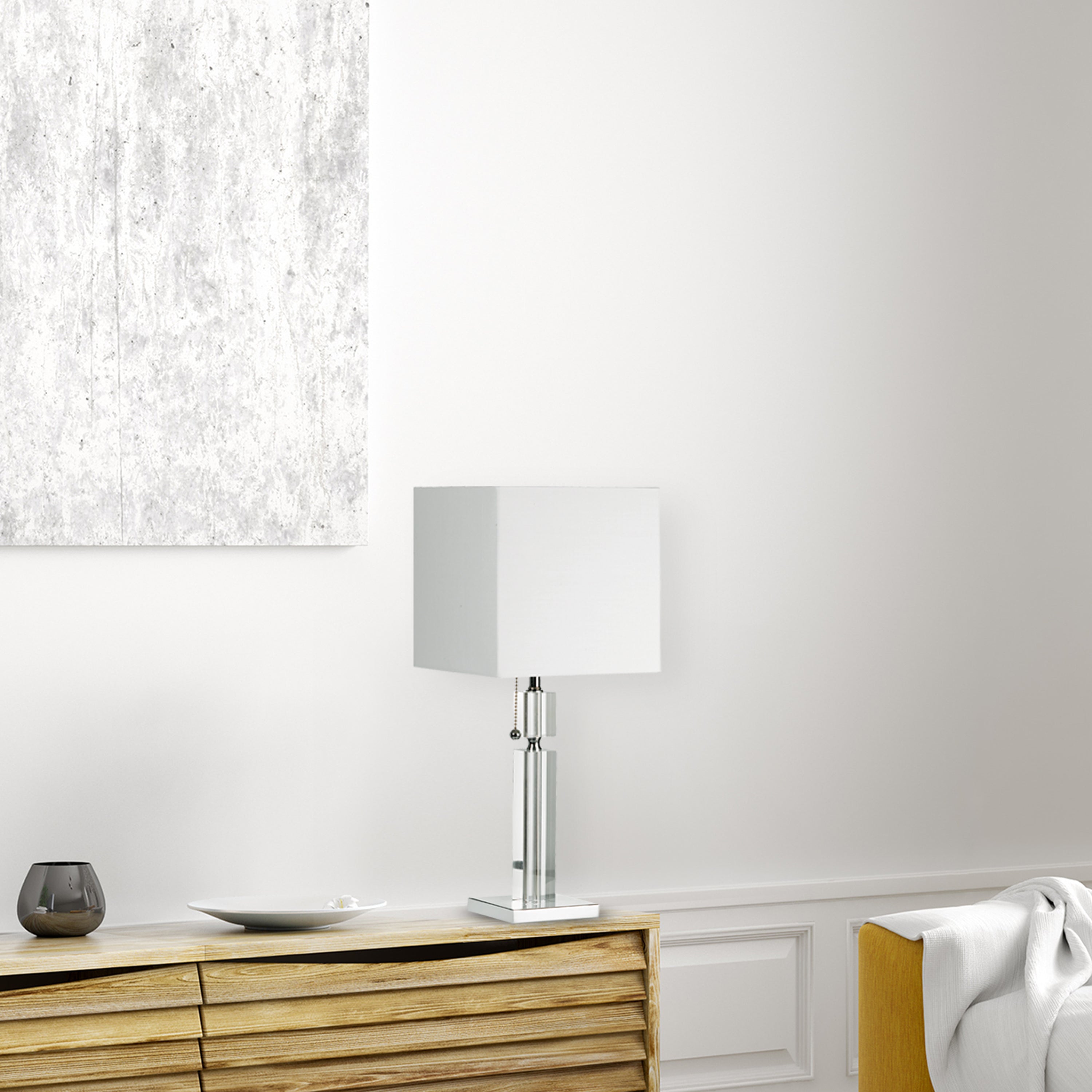 Dainolite Modern - DM231-PC - Crystal Table Lamp, Polished Chrome, Square White Linen Shade - Polished Chrome