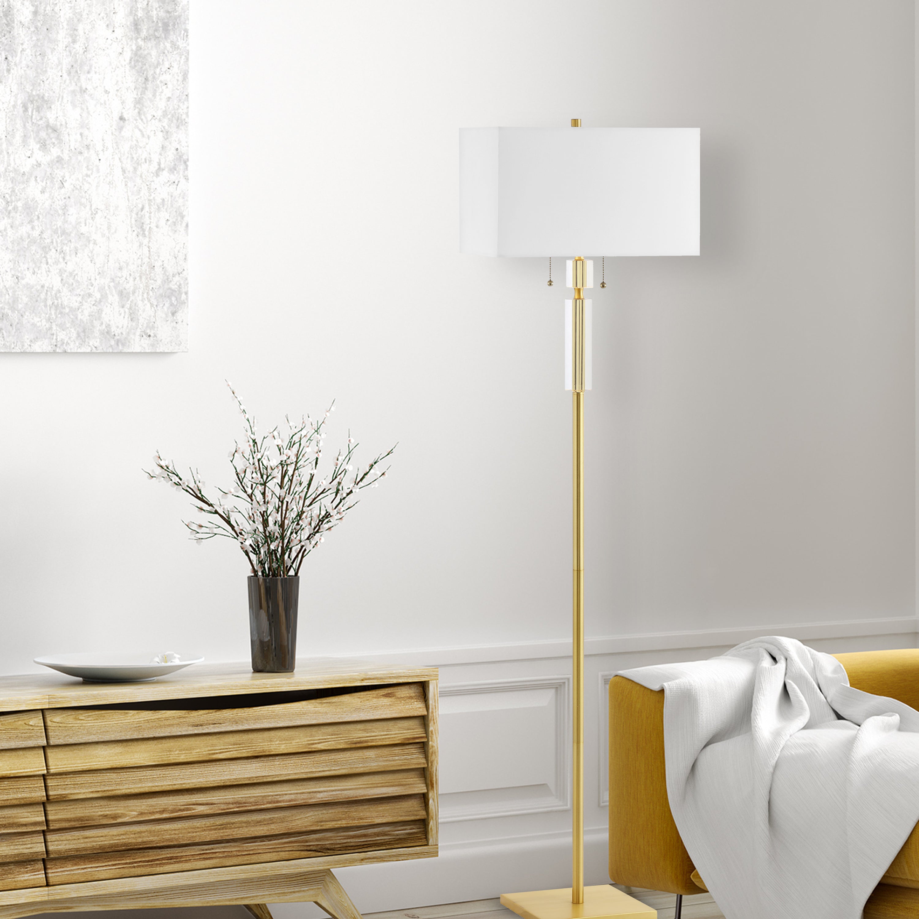 Dainolite Fernanda - DM231F-AGB - 2 Light Floor Lamp Aged Brass with White Shade - Aged Brass