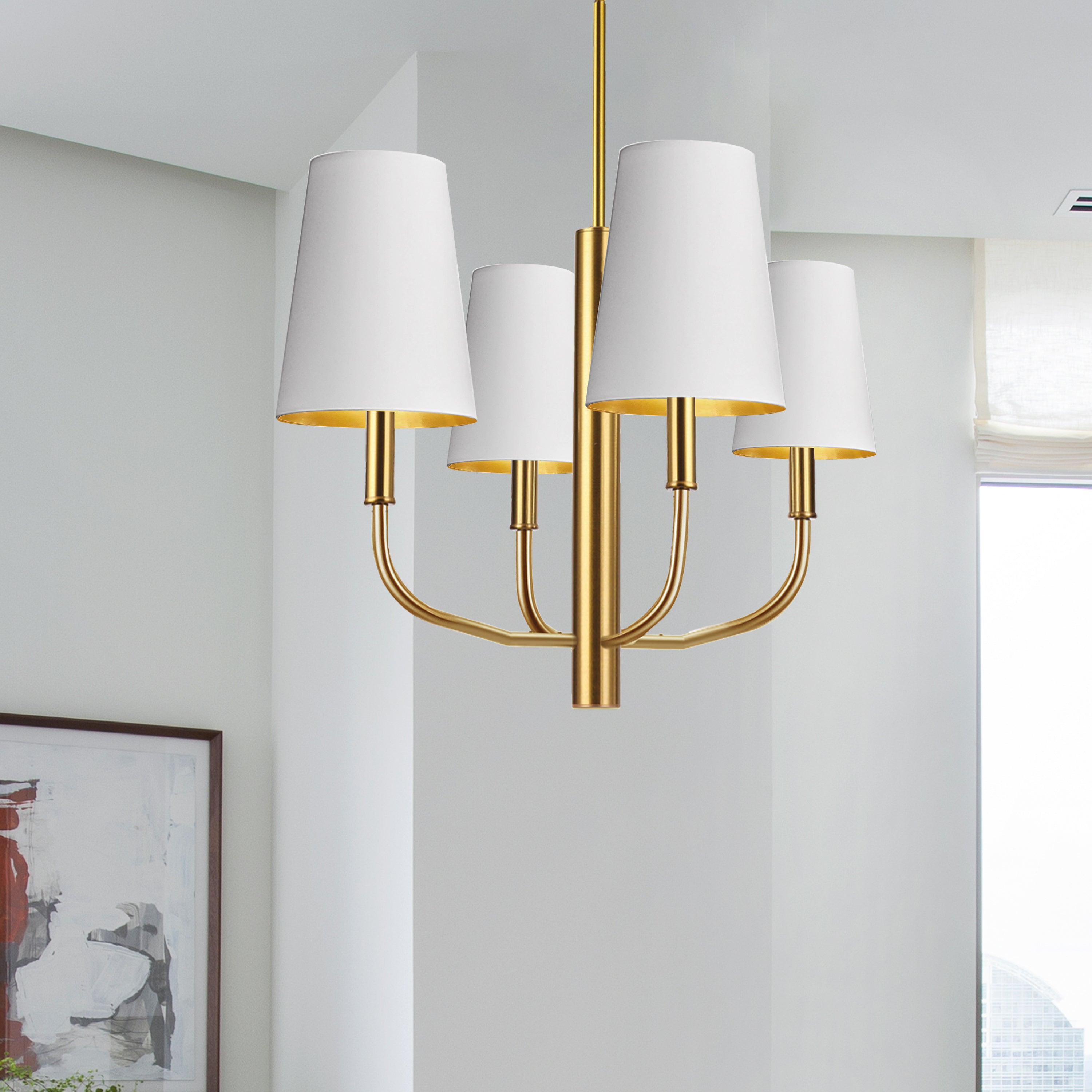 Dainolite Eleanor - ELN-214C-AGB-692 - 4 Light Pendant, Aged Brass w/ White Shades - White