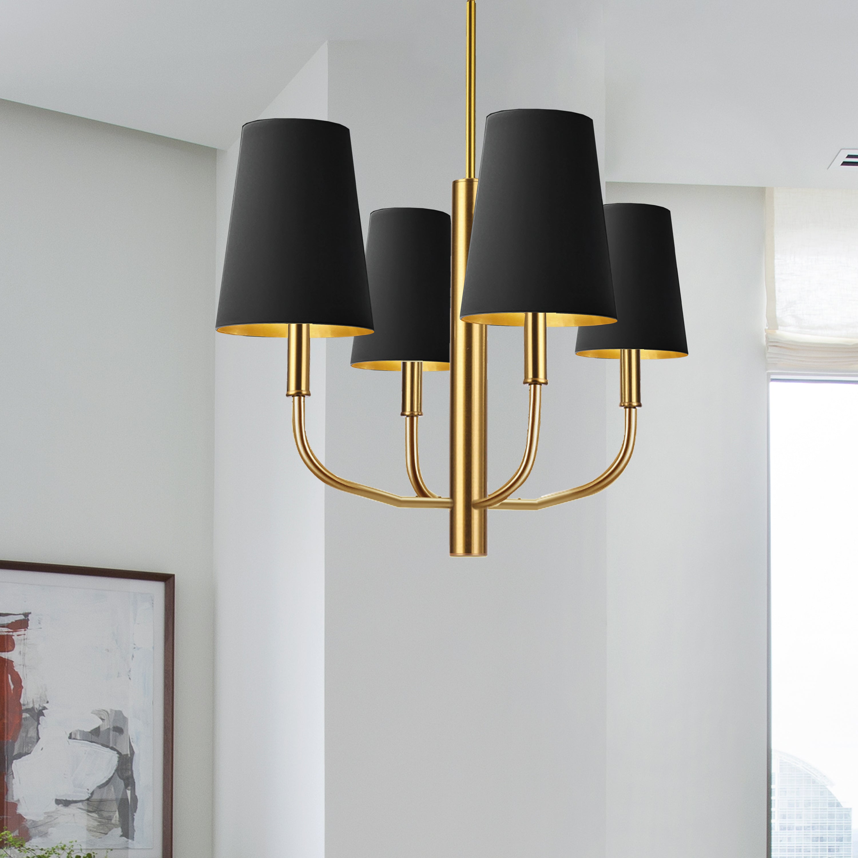 Dainolite Eleanor - ELN-214C-AGB-698 - 4 Light Pendant - Aged Brass w/ Black Shades