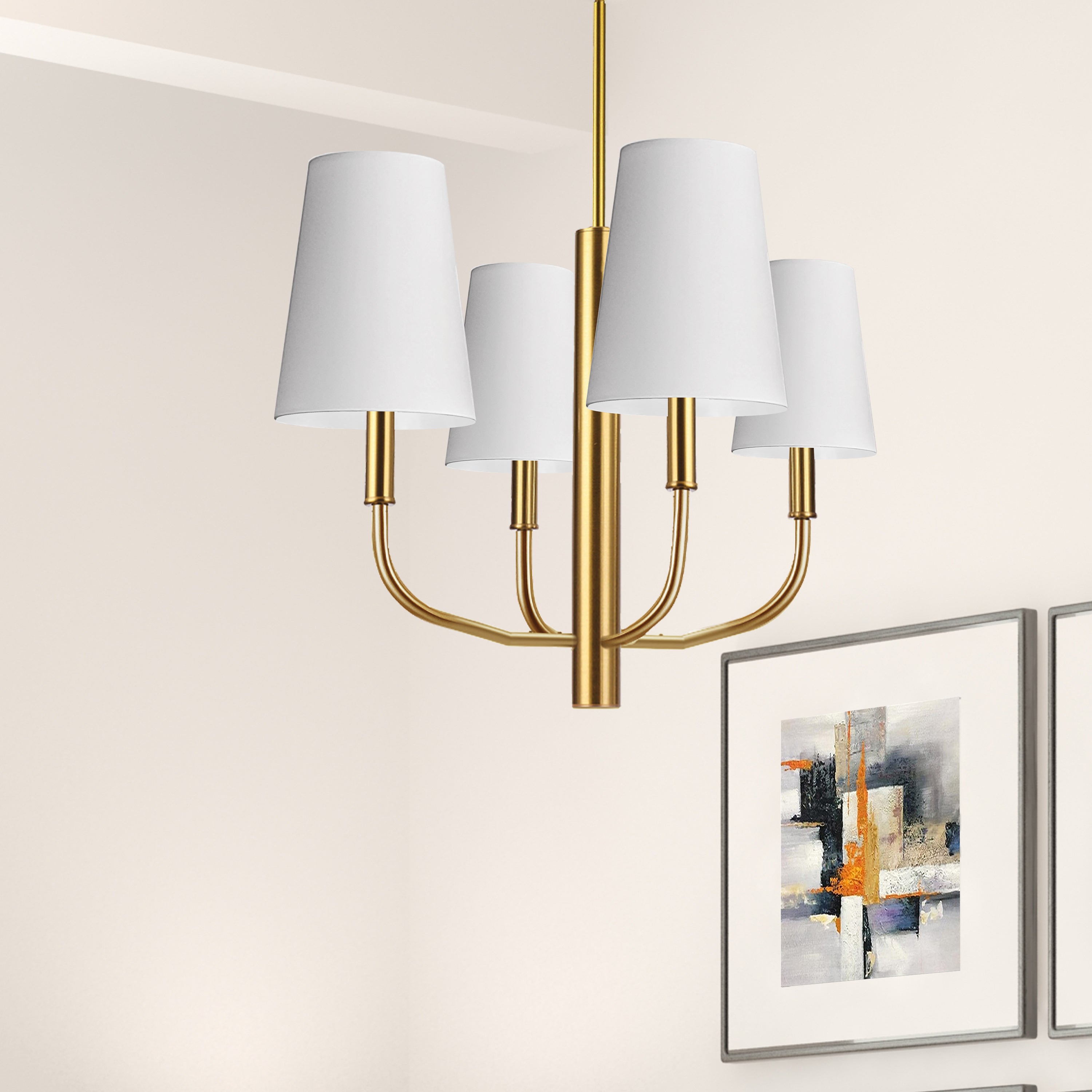 Dainolite Eleanor - ELN-214C-AGB-790 - 4 Light Pendant, Aged Brass w/ White Shades - White