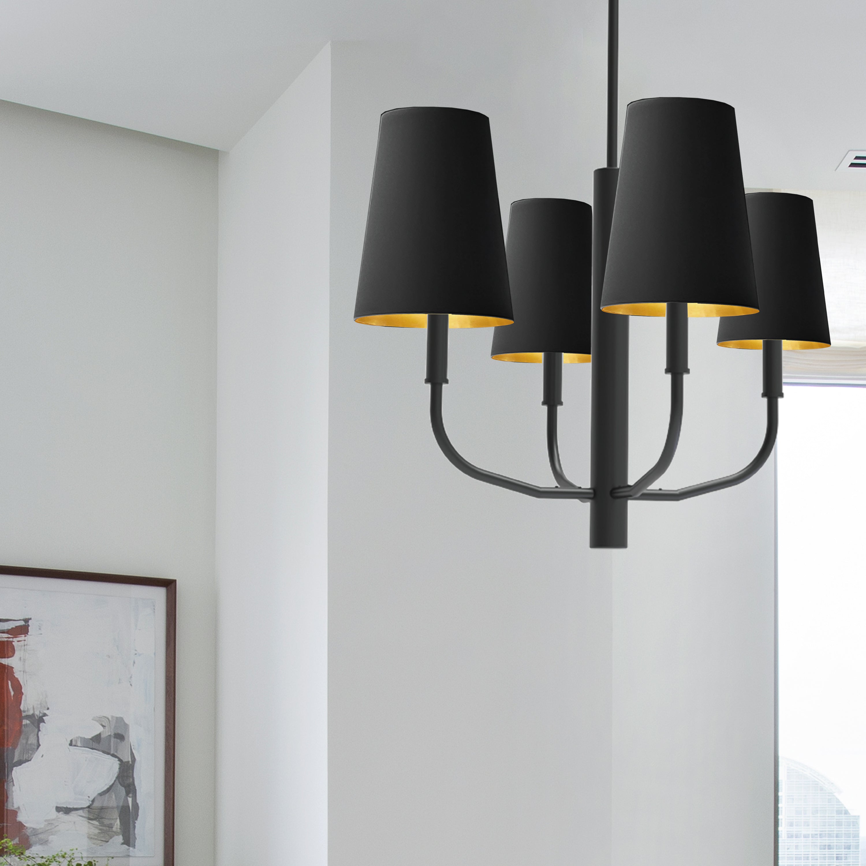 Dainolite Eleanor - ELN-214C-MB-698 - 4 Light Pendant, Matte Black w/ Black Shades - Black