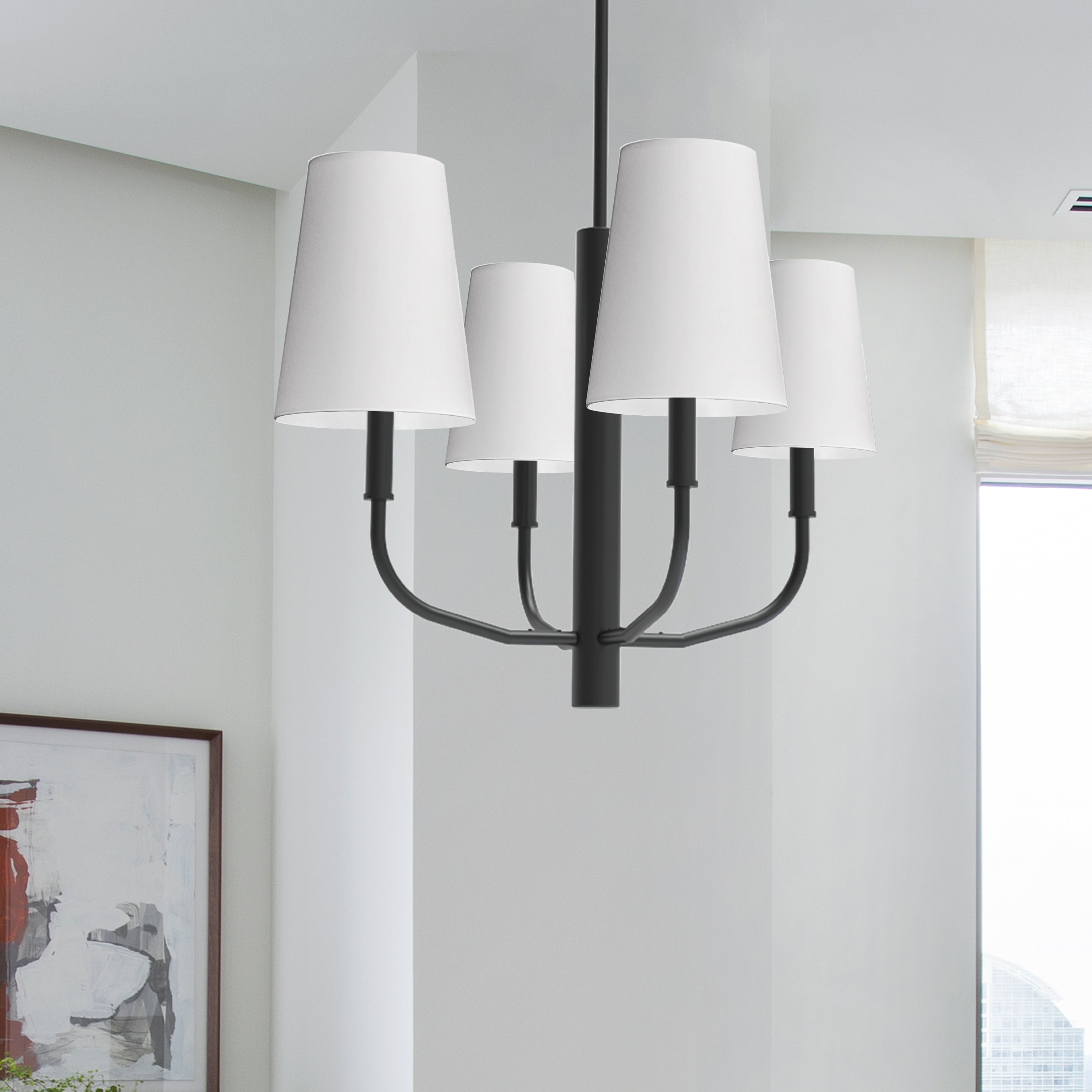 Dainolite Eleanor - ELN-214C-MB-790 - 4 Light Pendant, Matte Black w/ White Shades - White