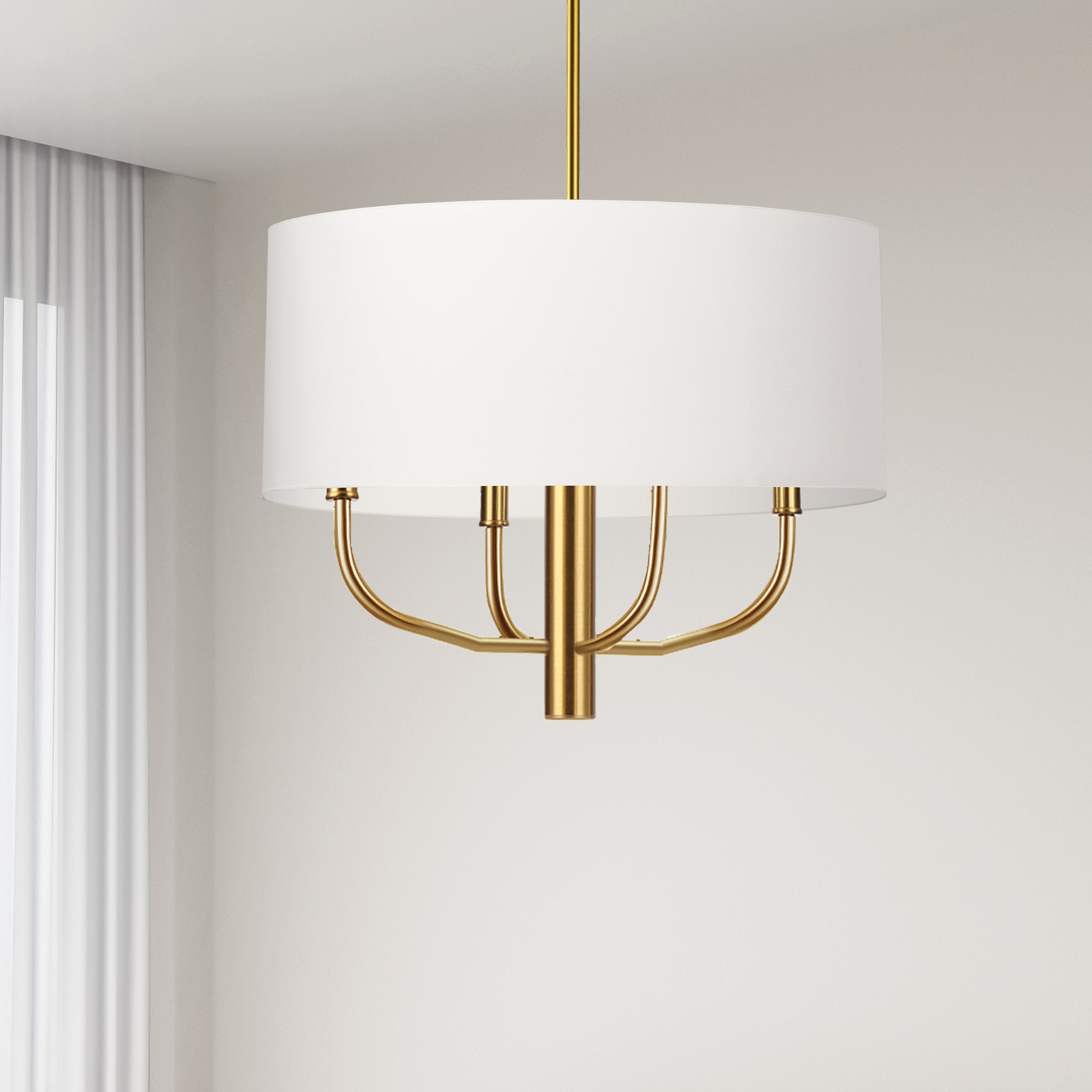 Dainolite Eleanor - ELN-224C-AGB-790 - 4 Light Pendant, Aged Brass w/ White Fabric Shade - White