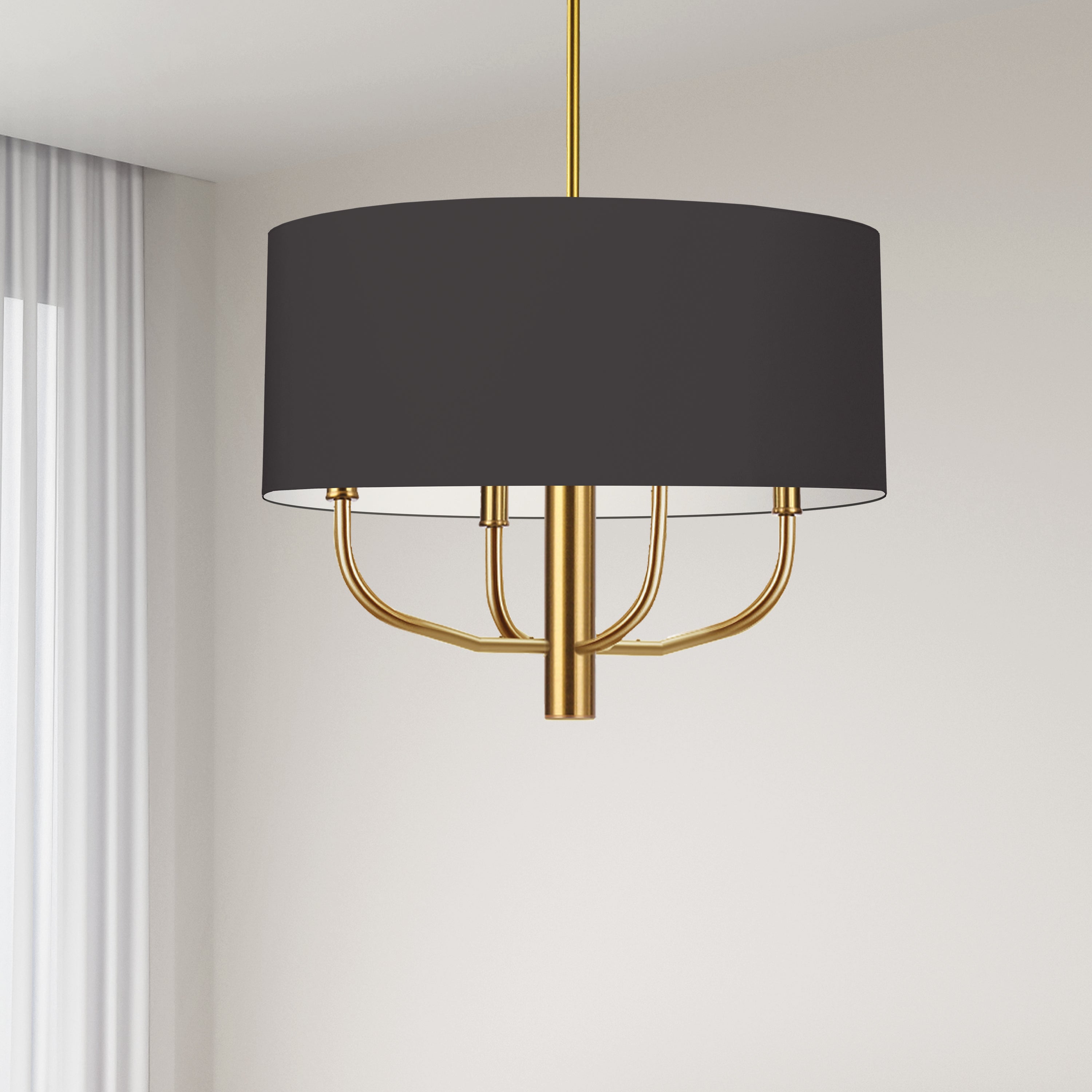 Dainolite Eleanor - ELN-224C-AGB-797 - 4 Light Pendant, Aged Brass w/ Black Fabric Shade - Black