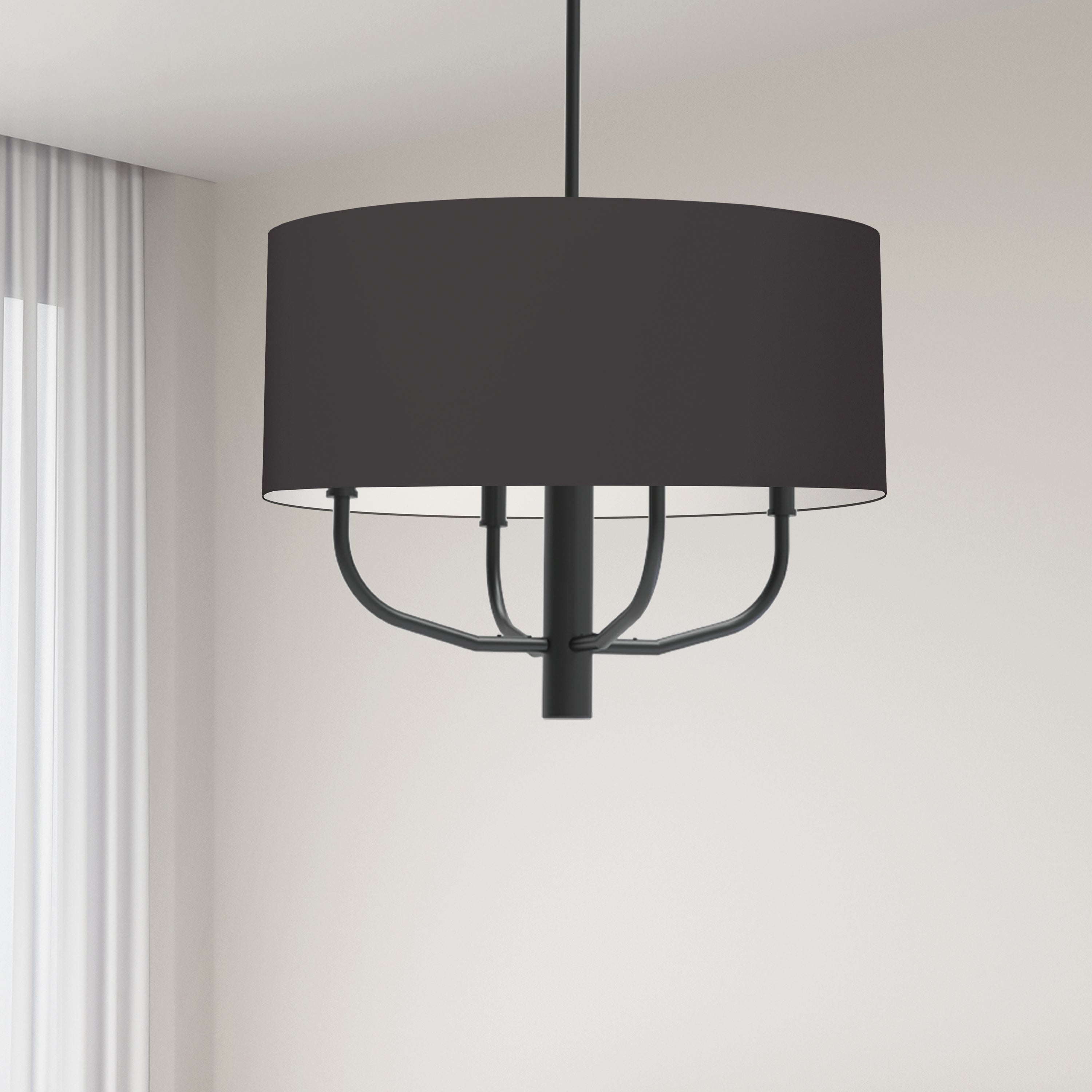 Dainolite Eleanor - ELN-224C-MB-797 - 4 Light Pendant, Matte Black w/ Black Fabric Shade - Black