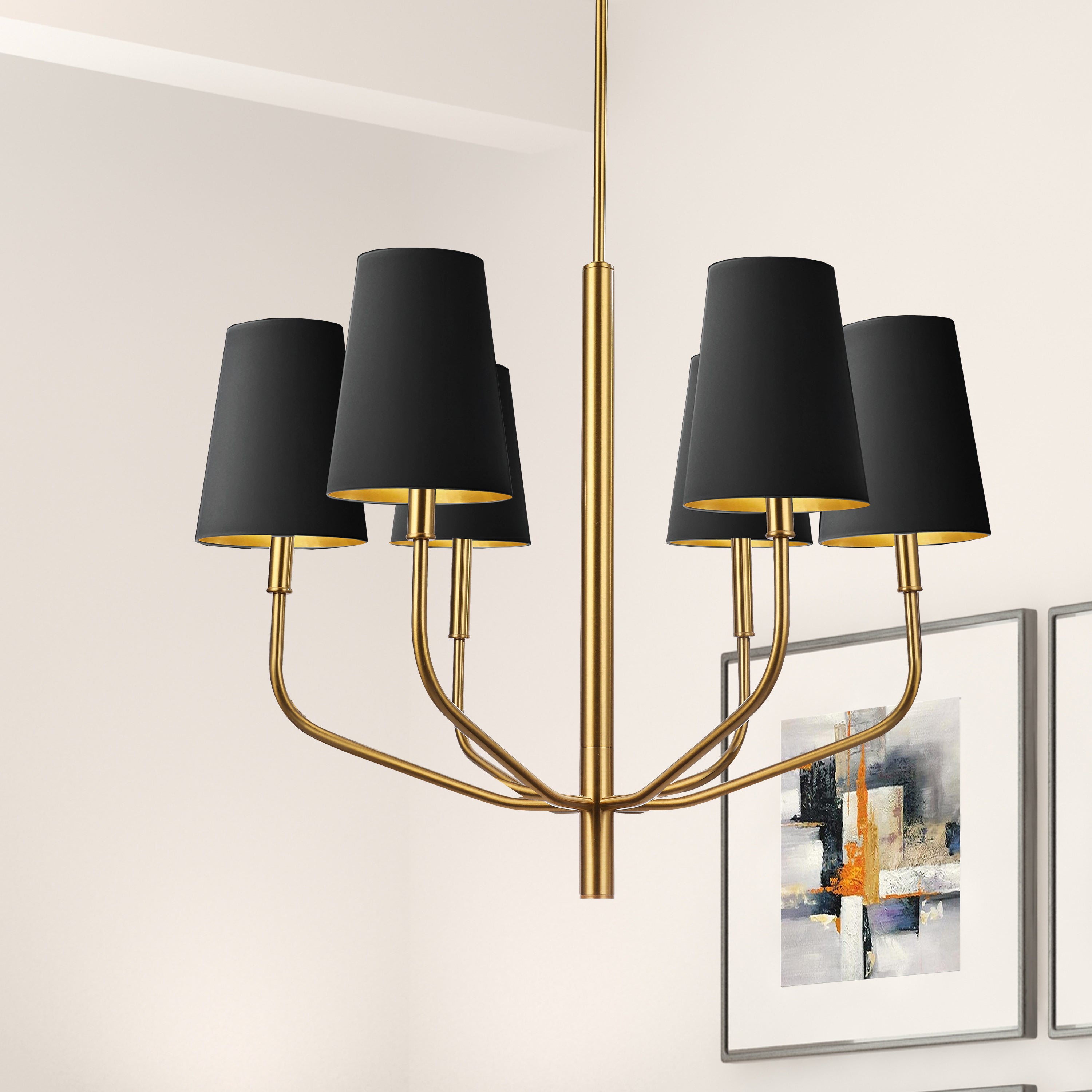 Dainolite Eleanor - ELN-286C-AGB-698 - 6 Light Pendant, Aged Brass w/ Black Shades - Black