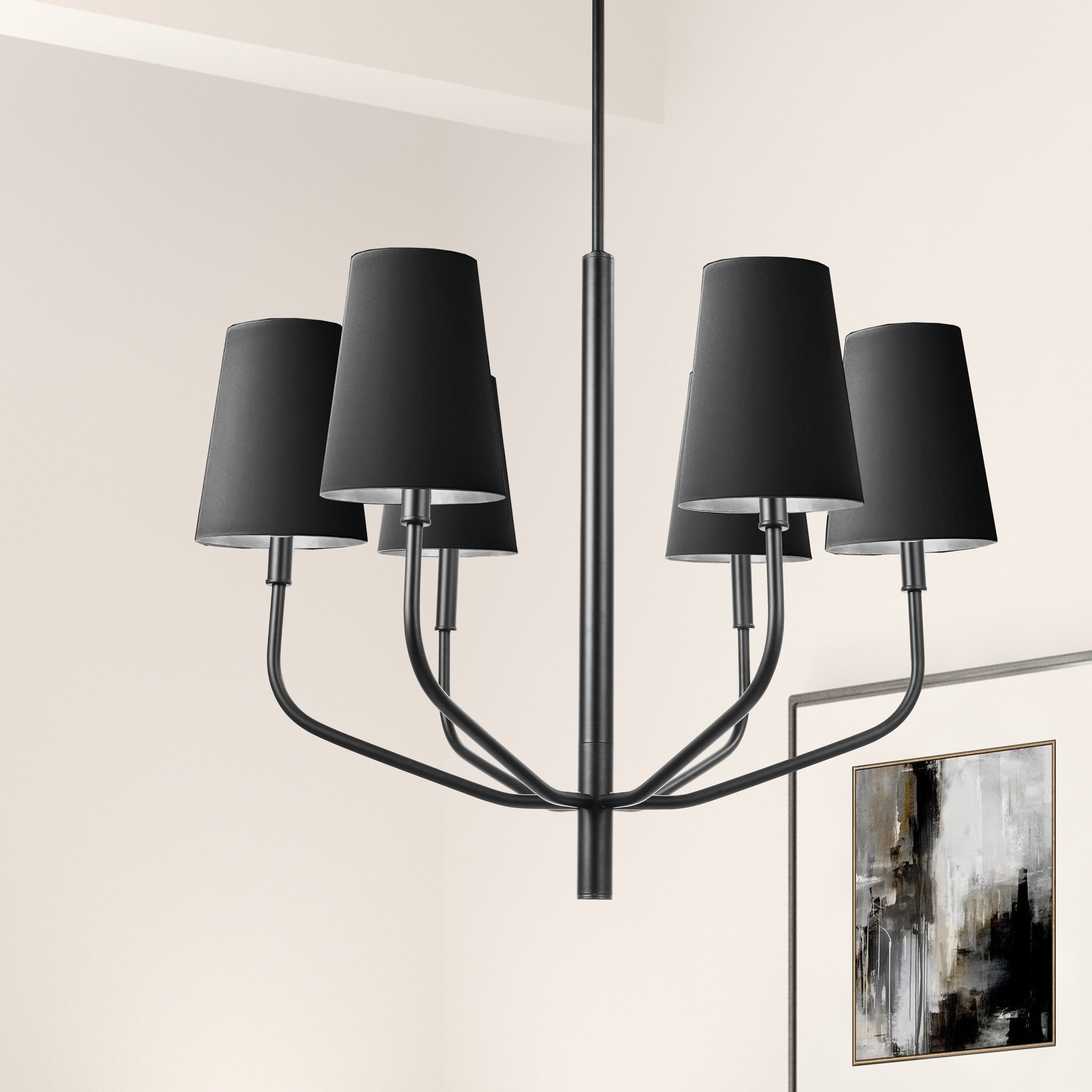 Dainolite Eleanor - ELN-286C-MB-697 - 6 Light Pendant, Matte Black w/ Black Shades - Black