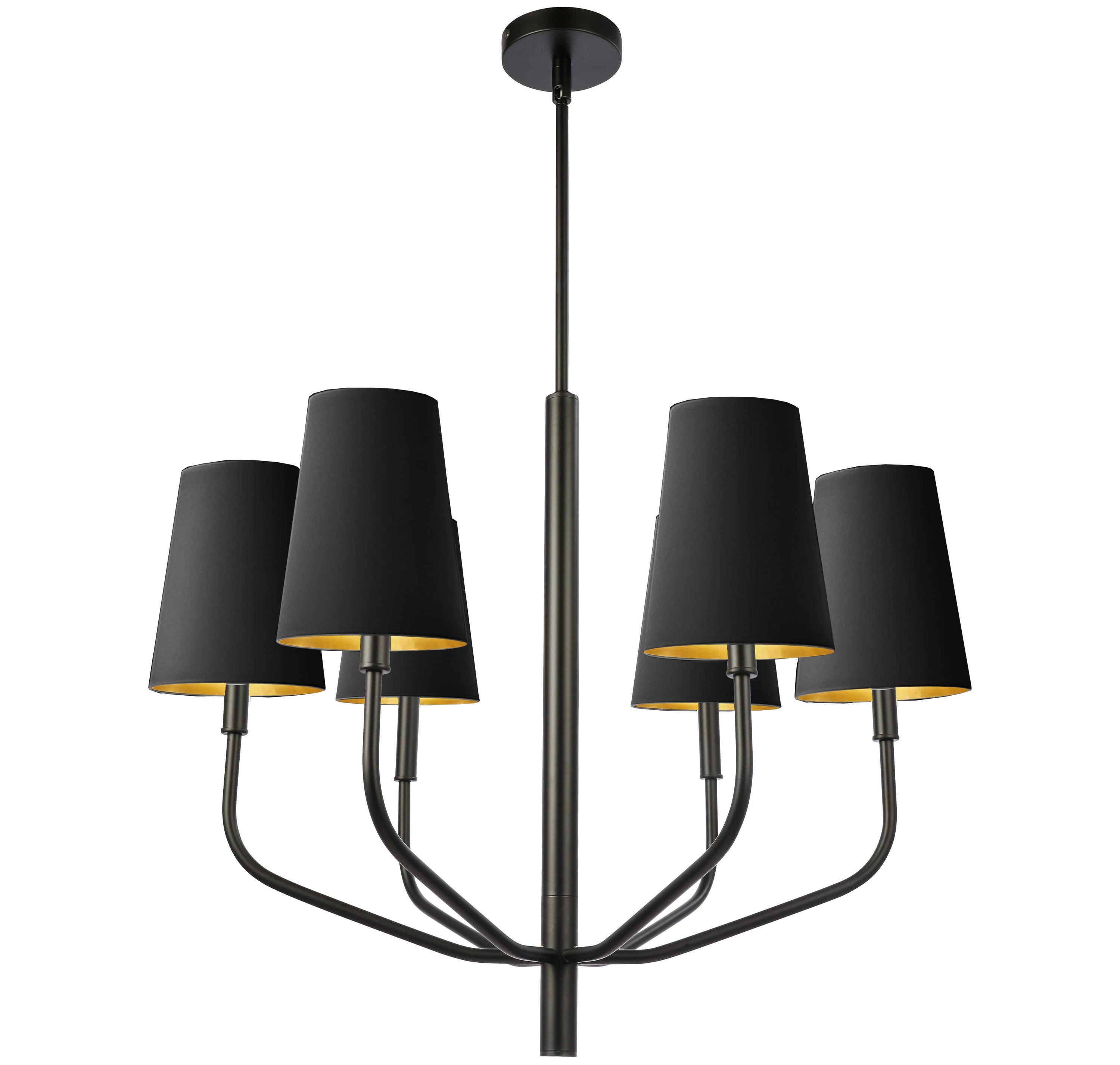 Dainolite Eleanor - ELN-286C-MB-698 - 6 Light Pendant, Matte Black w/ White Shades - Black